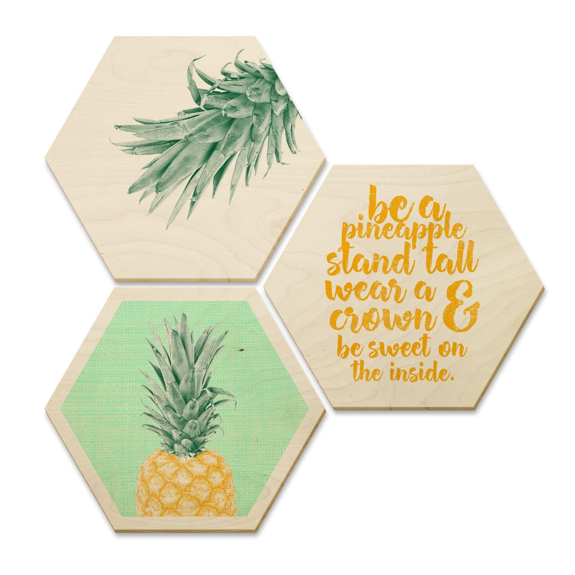 Hexagone - Bois placage de bouleau - Ananas (Set de 3)