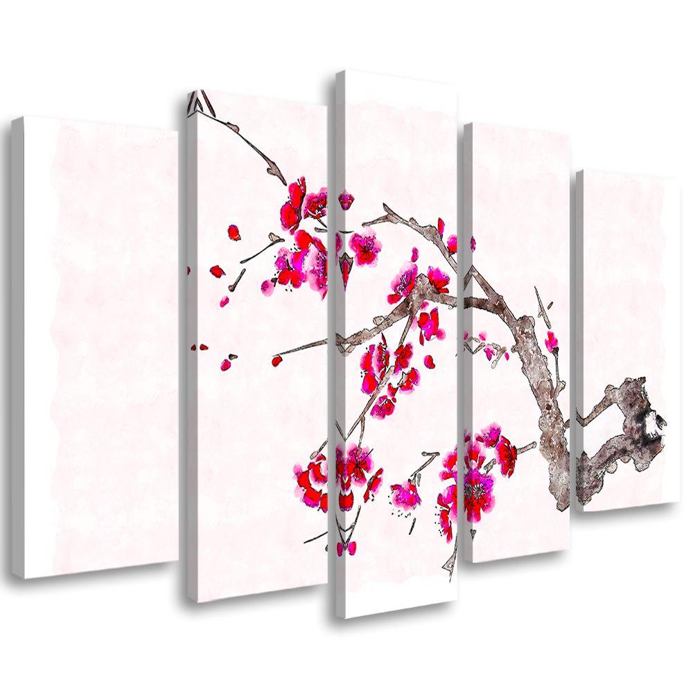 5 stykke lærredsprint Cherry Blossom Japan Nature
