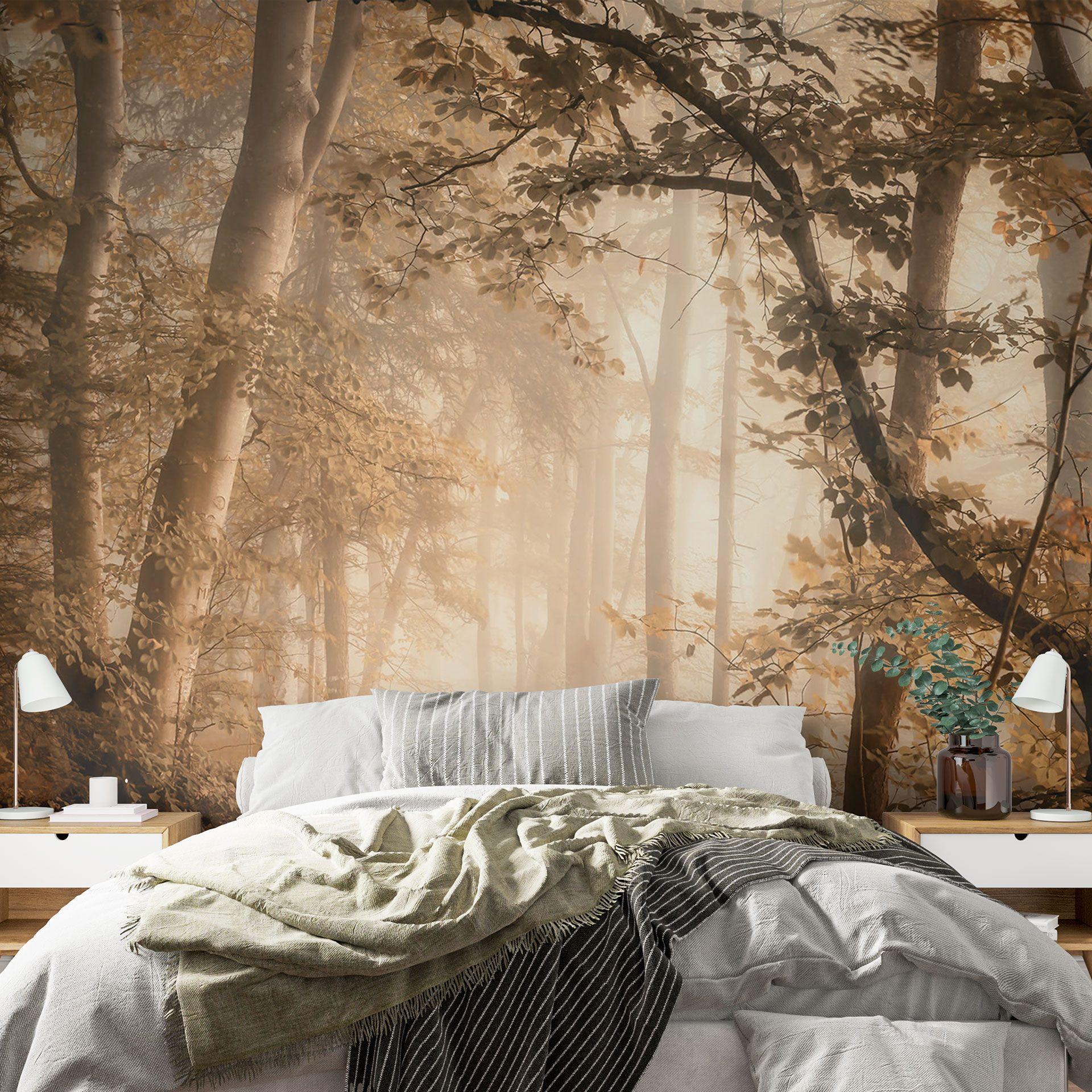 Fotobehang Bos in de ochtendmist - Maier