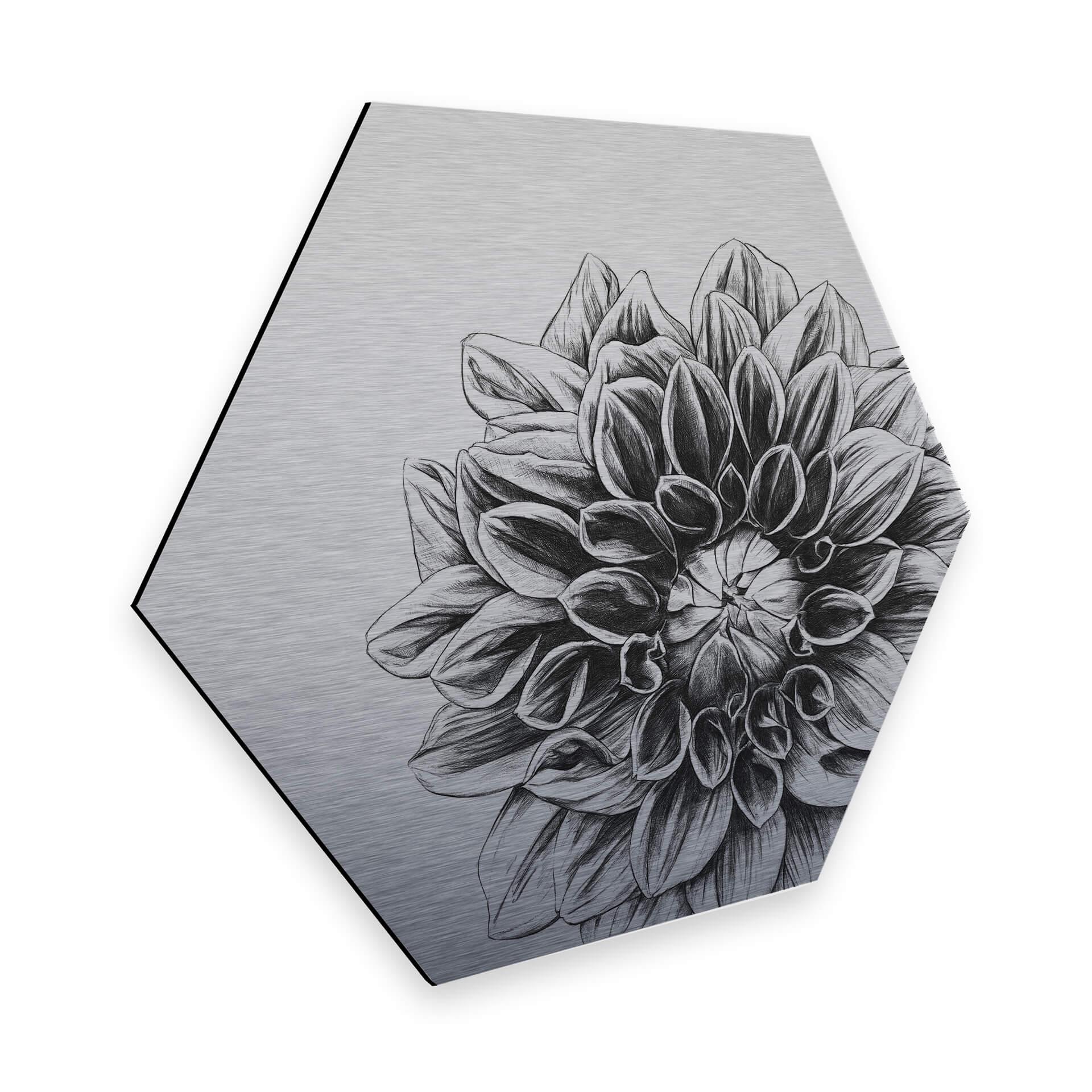 Hexagon - Alu-Dibond Zilver effect Kools Dahlia