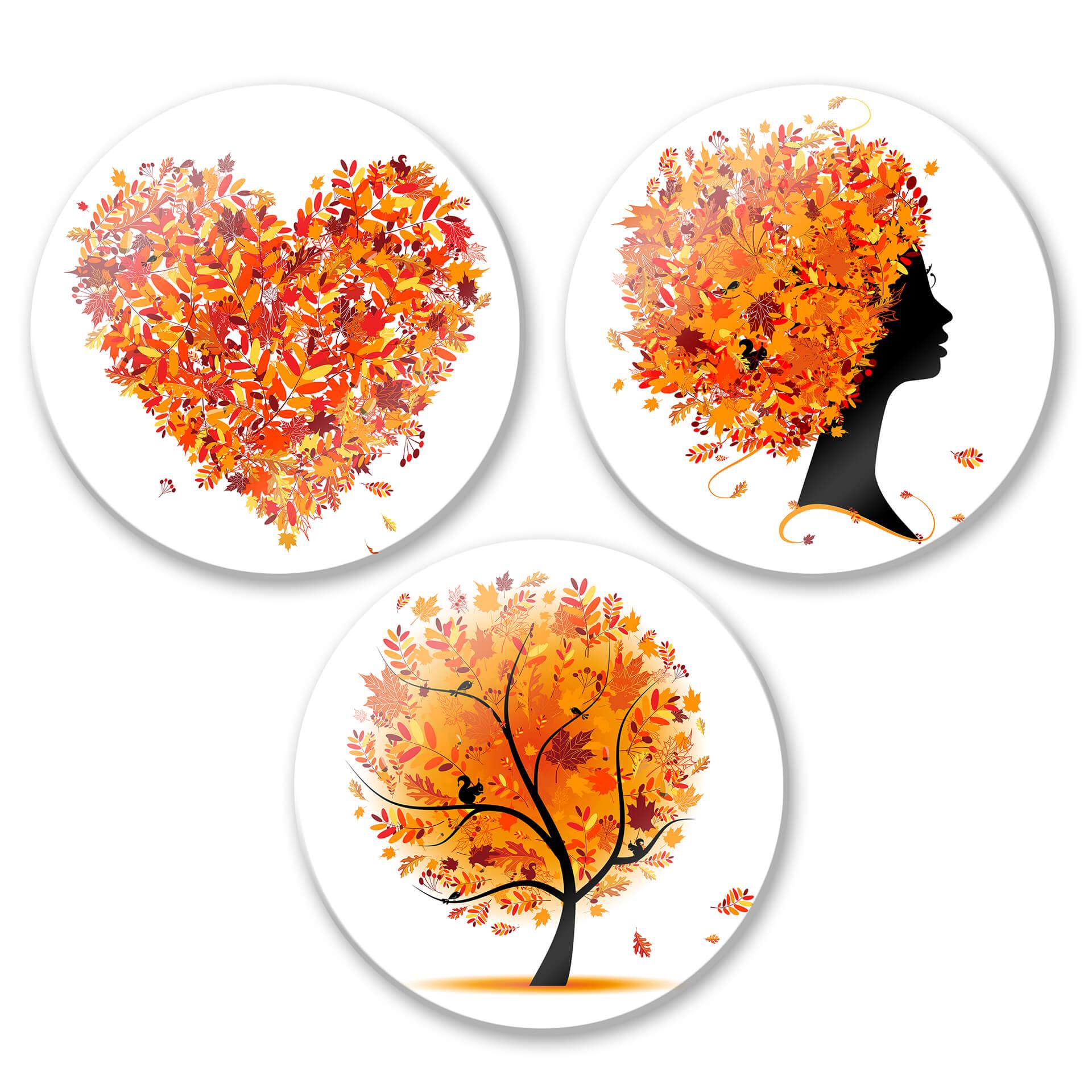 Tableau en verre - Set d'automne (3-parties) - rond