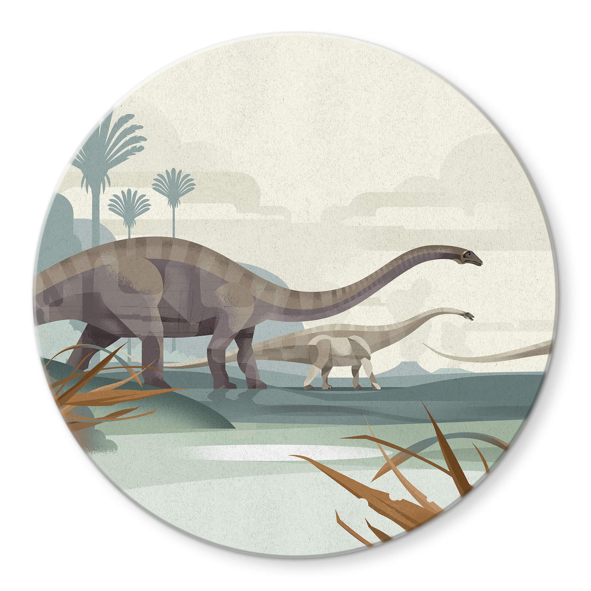 Tableau sur verre rond Braun - Diplodocus