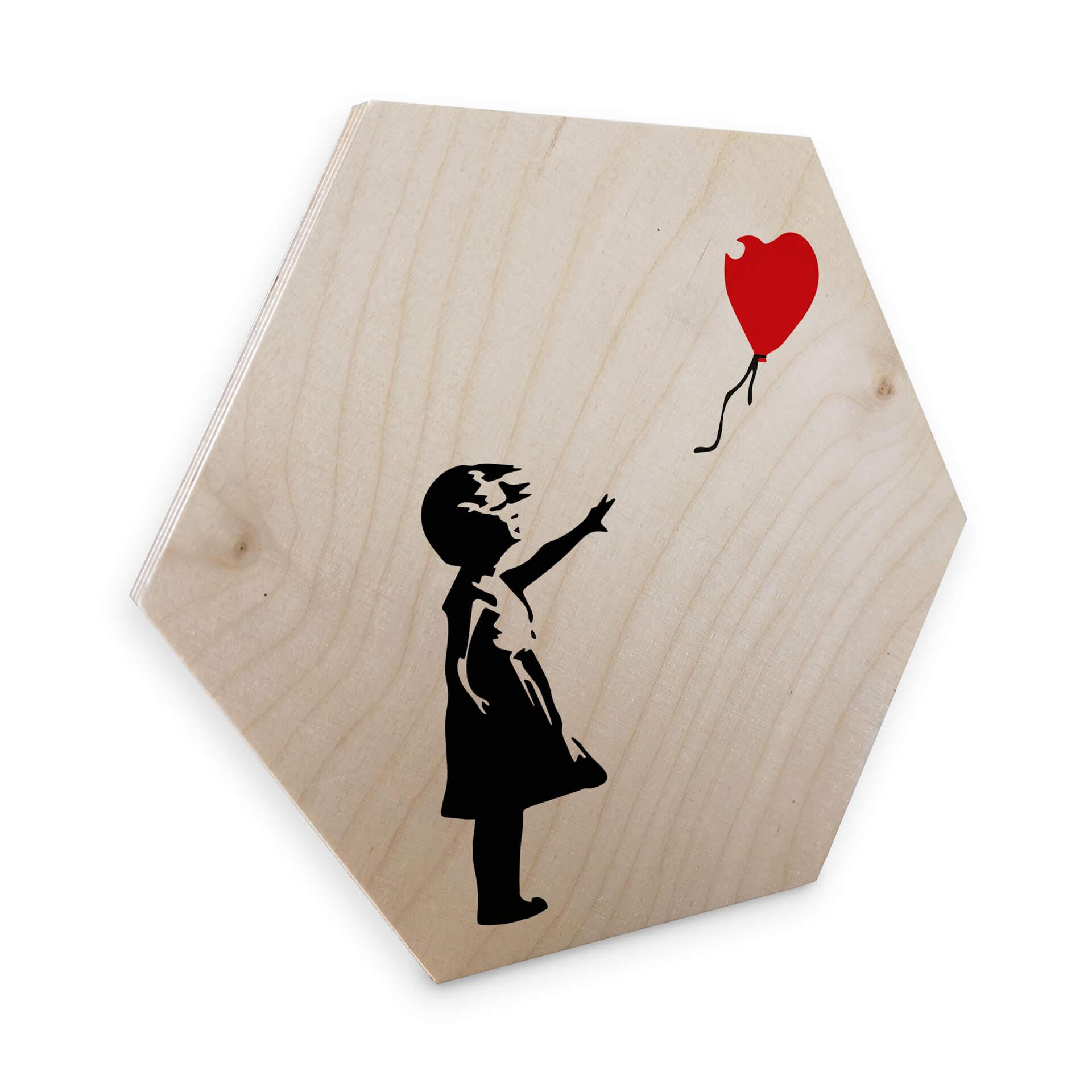 Hexagon - Træ Banksy - Girl with the red balloon