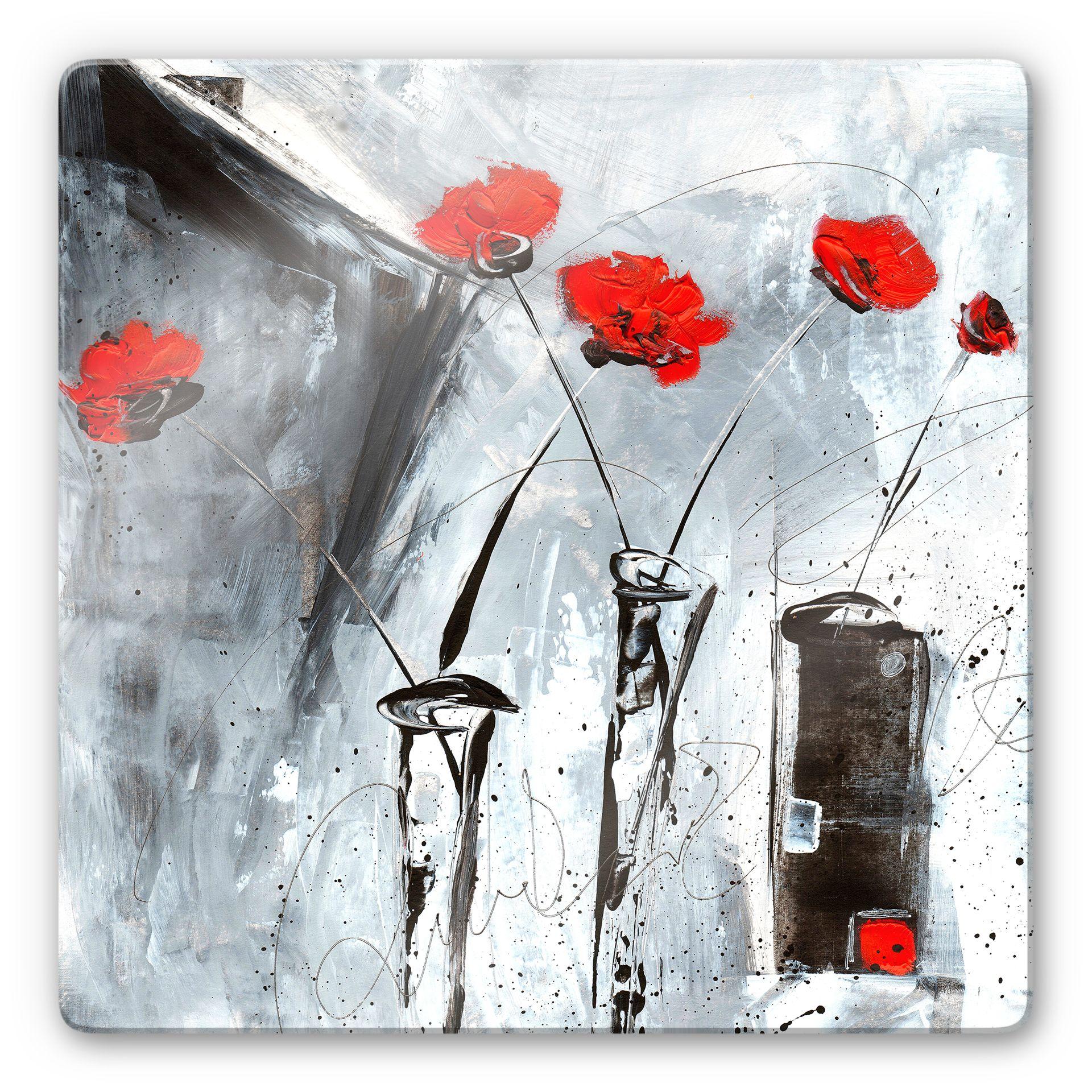 Glasschilderij Niksic - Rode Bloemen