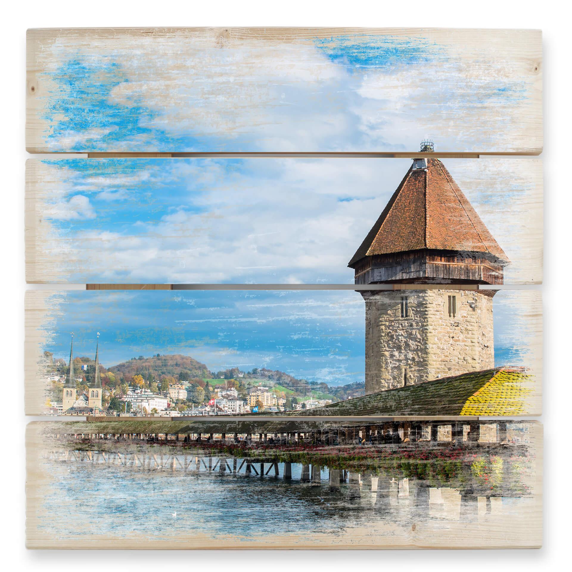 Cuadro de madera Puente de madera en Lucerna - 40x41,5 cm