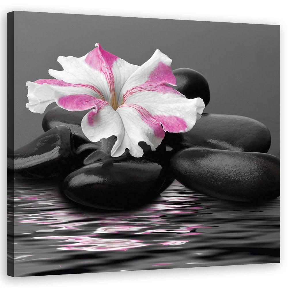Canvasbillede, sten pink blomst Zen