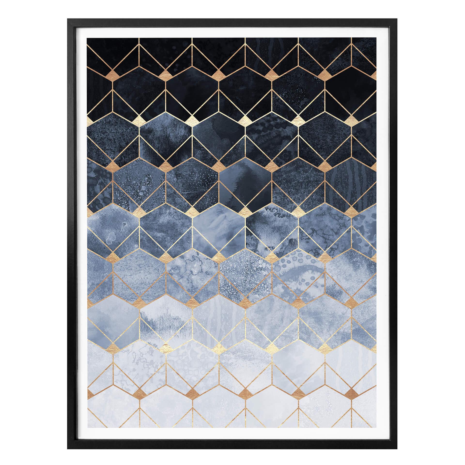 Frederiksson Plakat - Hexagons - Blue and Gold