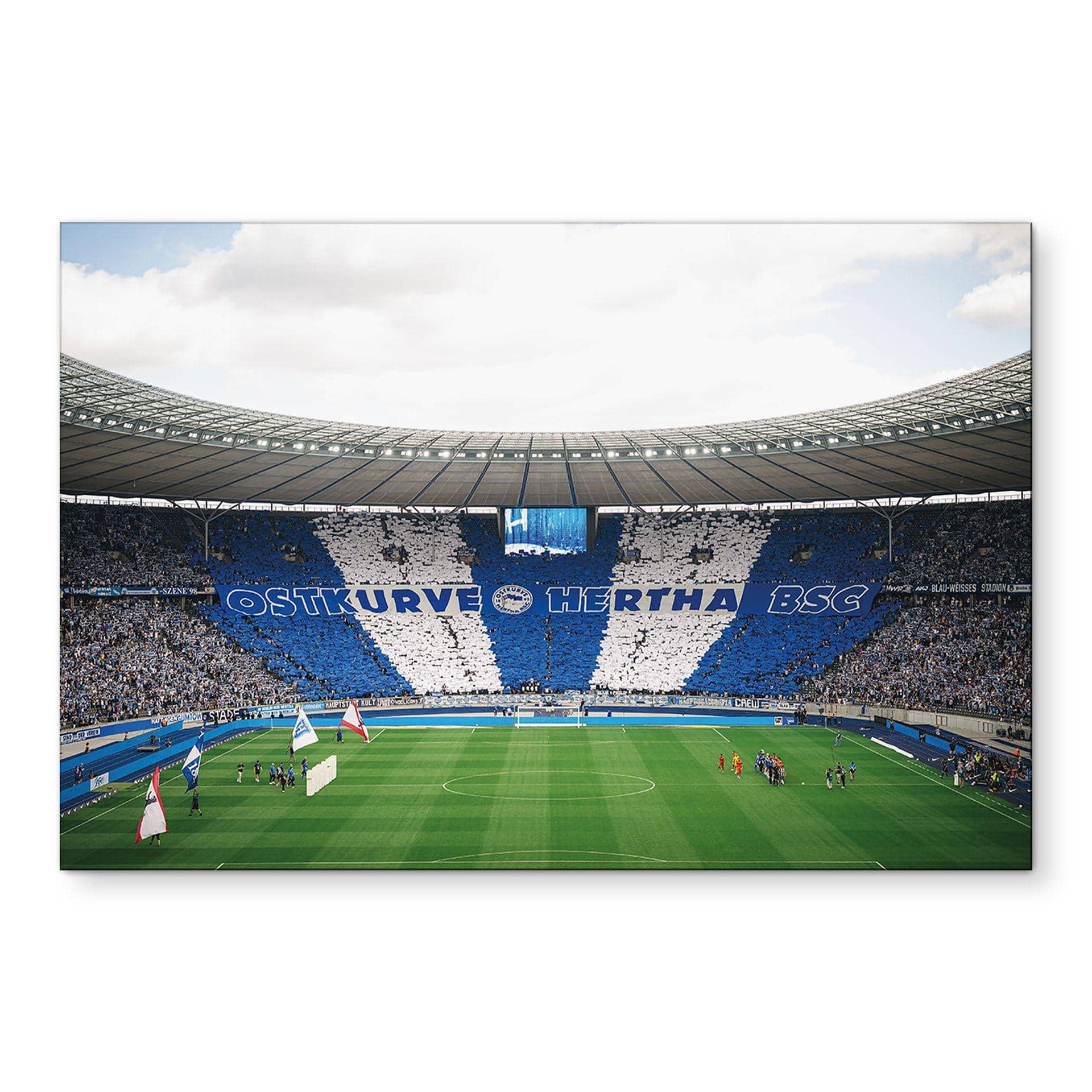 Fototapet Hertha BSC - Blå og hvid koreografi på det olympiske stadion – print på aluminium