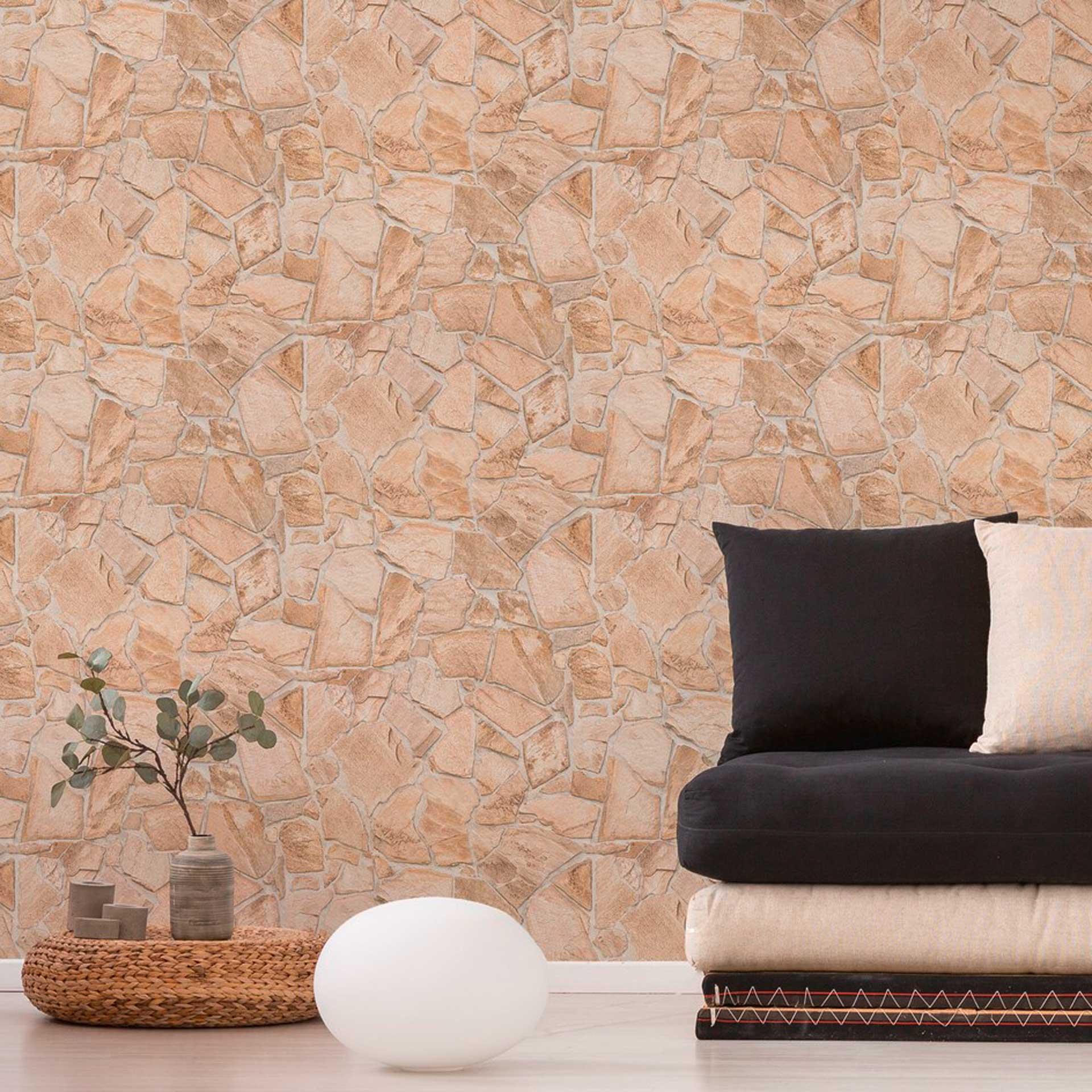 Sten tapet creme beige - sten effekt tapet - non-woven tapet soveværelse gang