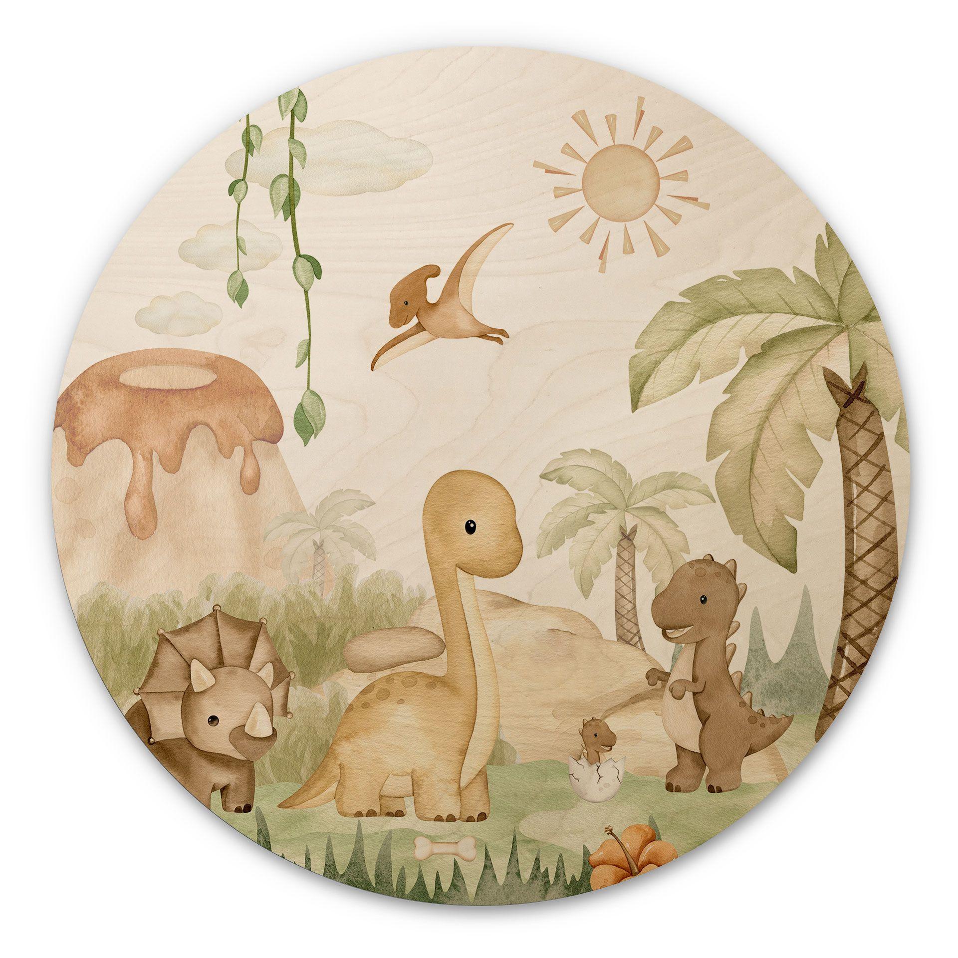 Væg cirkel træ Små dinosaurer på en stor opdagelsesrejse - Oliver Robins