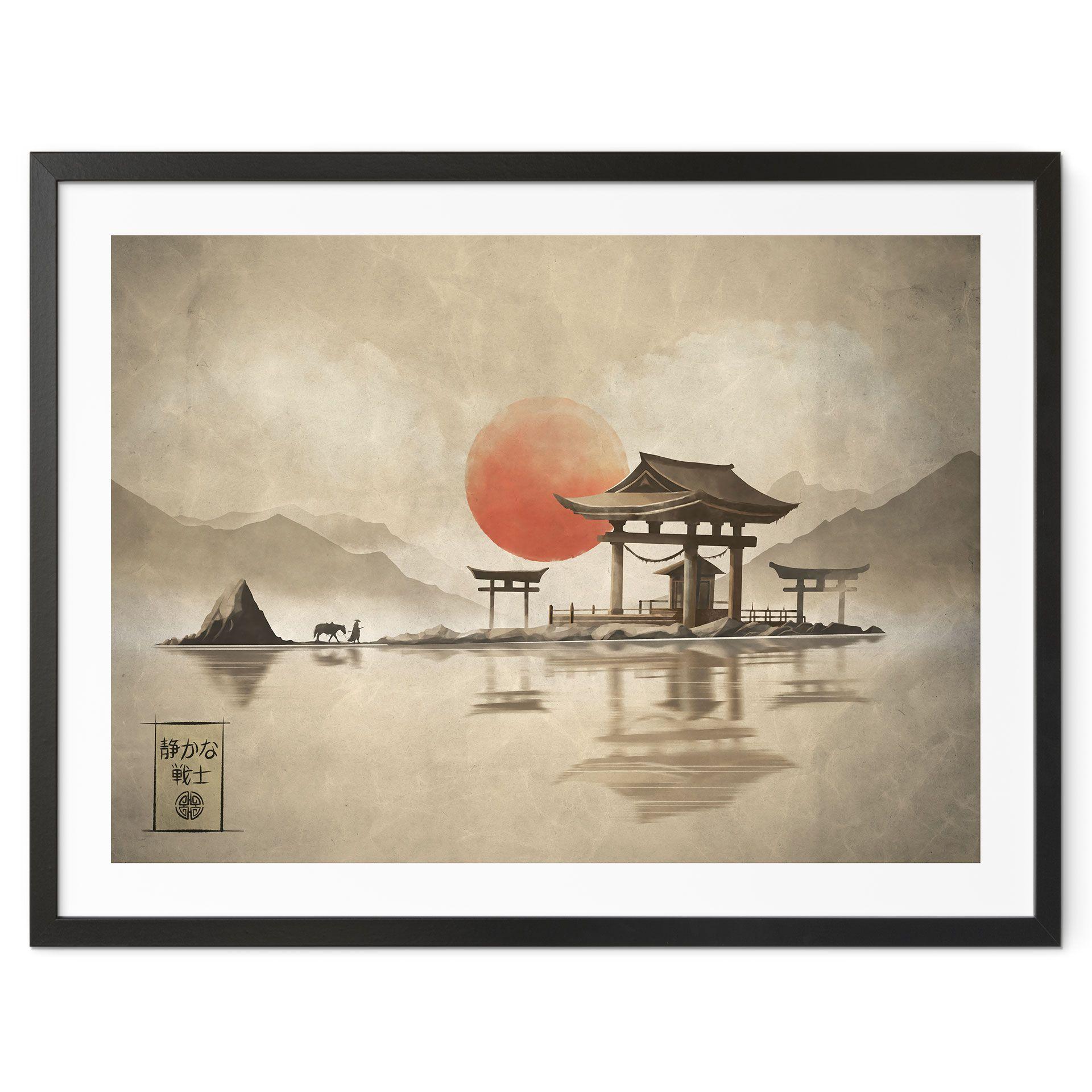 Póster Templo japonés al amanecer - Roze