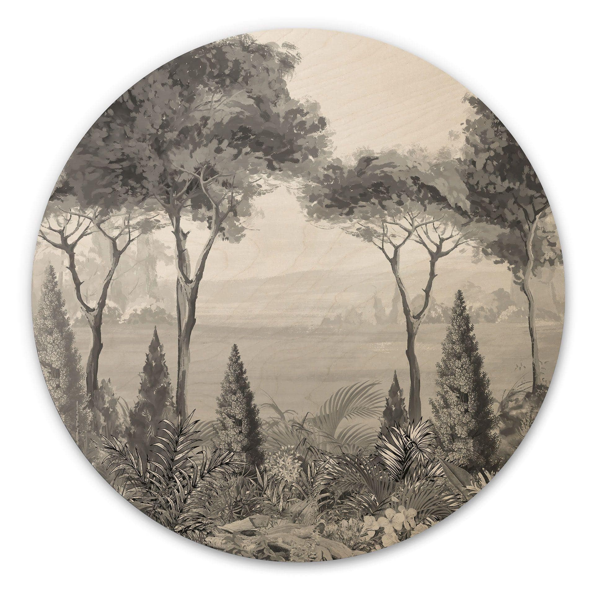 Houten Wanddecoratie Idyllisch plantenlandschap - Ms Tiff - Rond