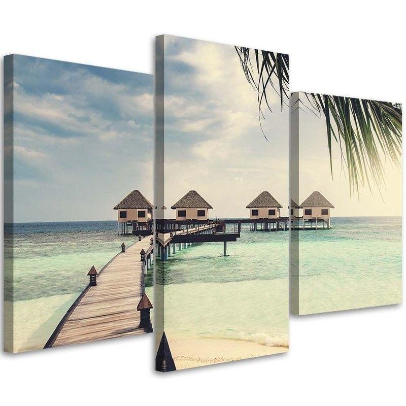 3 stykke lærredsprint, Beach Palm Trees Tropics