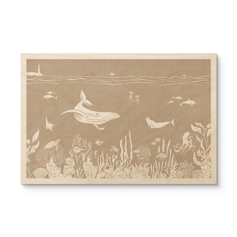Cuadro de madera de animales marinos en el océano - Marrón - Kikki Belle