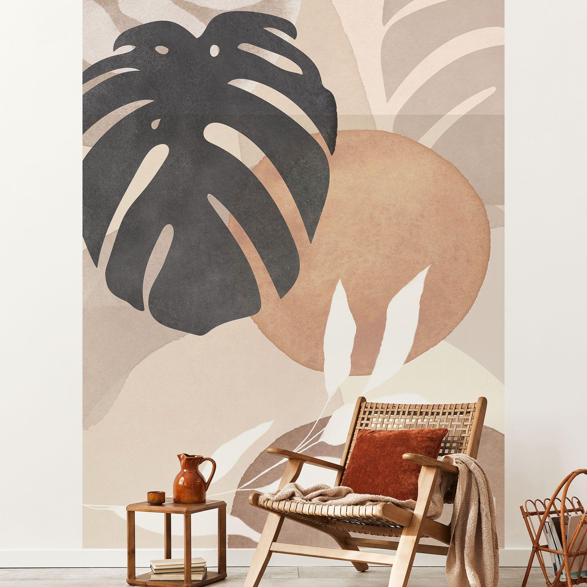 Boho Monstera Plant Fototapet i naturlige toner | Botanisk illustration - Melloi Art Prints