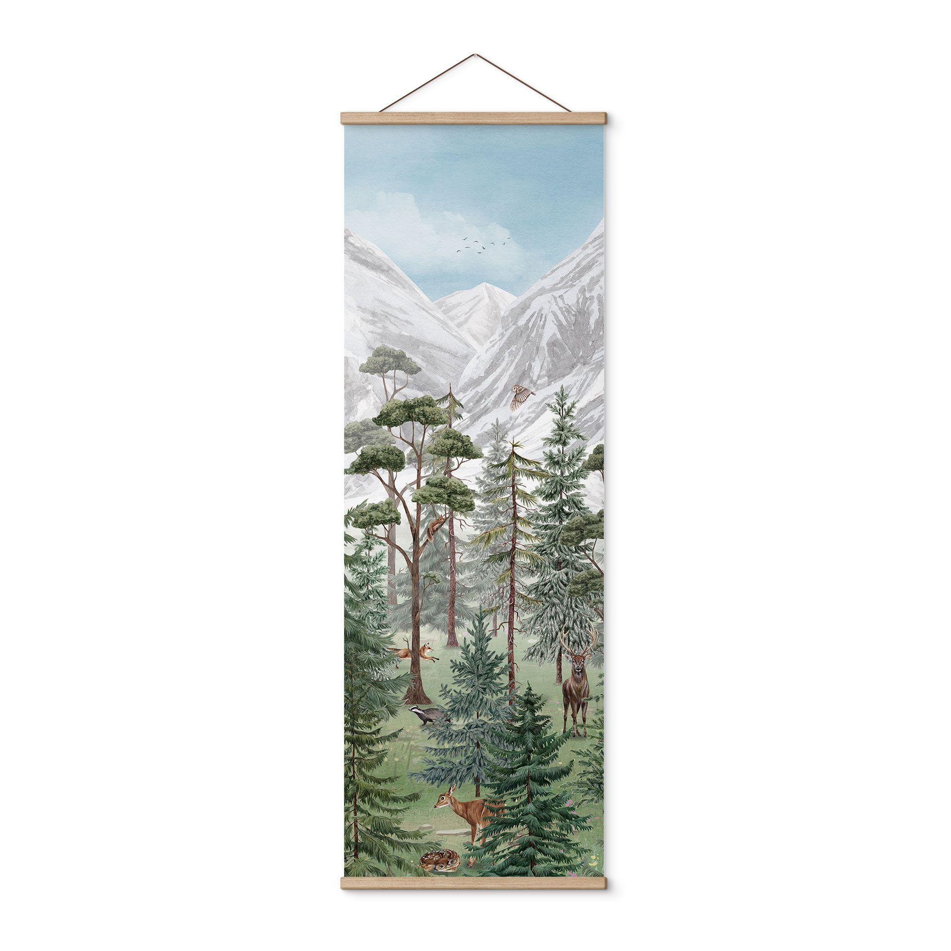 Animales de la selva en un verde Póster de tela - Kikki Belle - Panorama