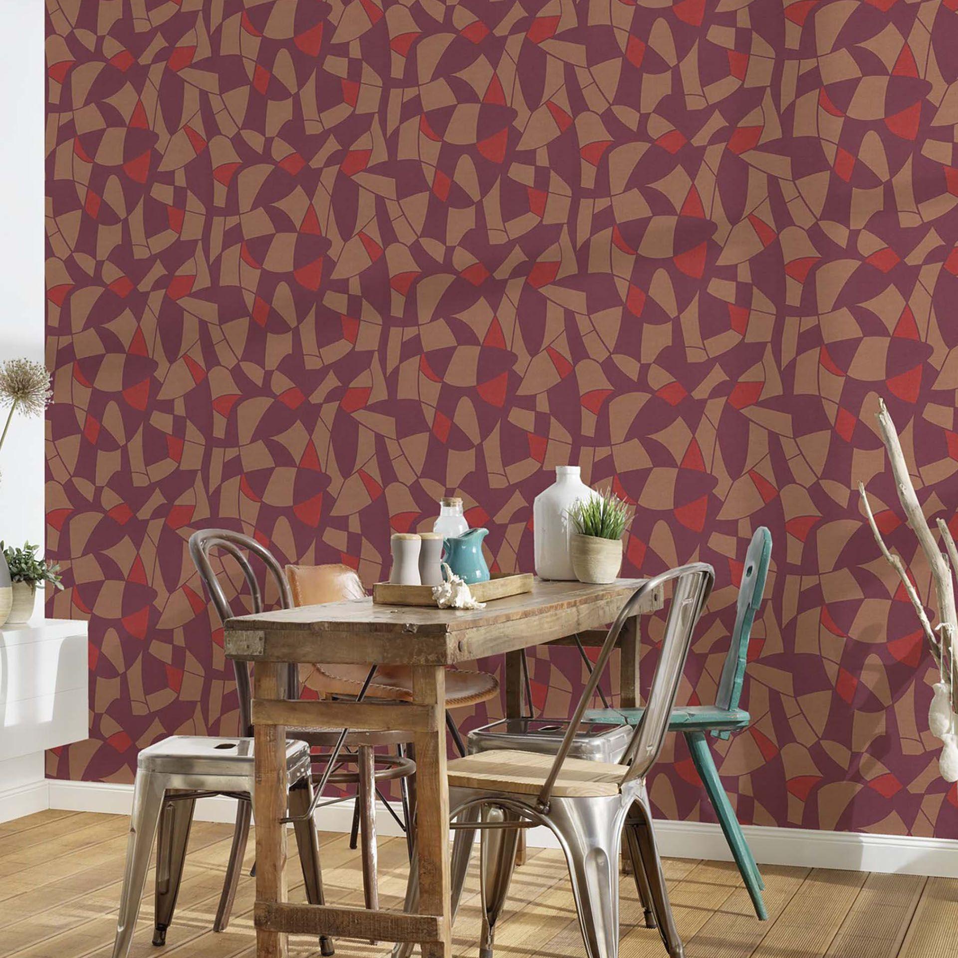 vintage tapet køkken lilla brun rød - mønster design non-woven tapet