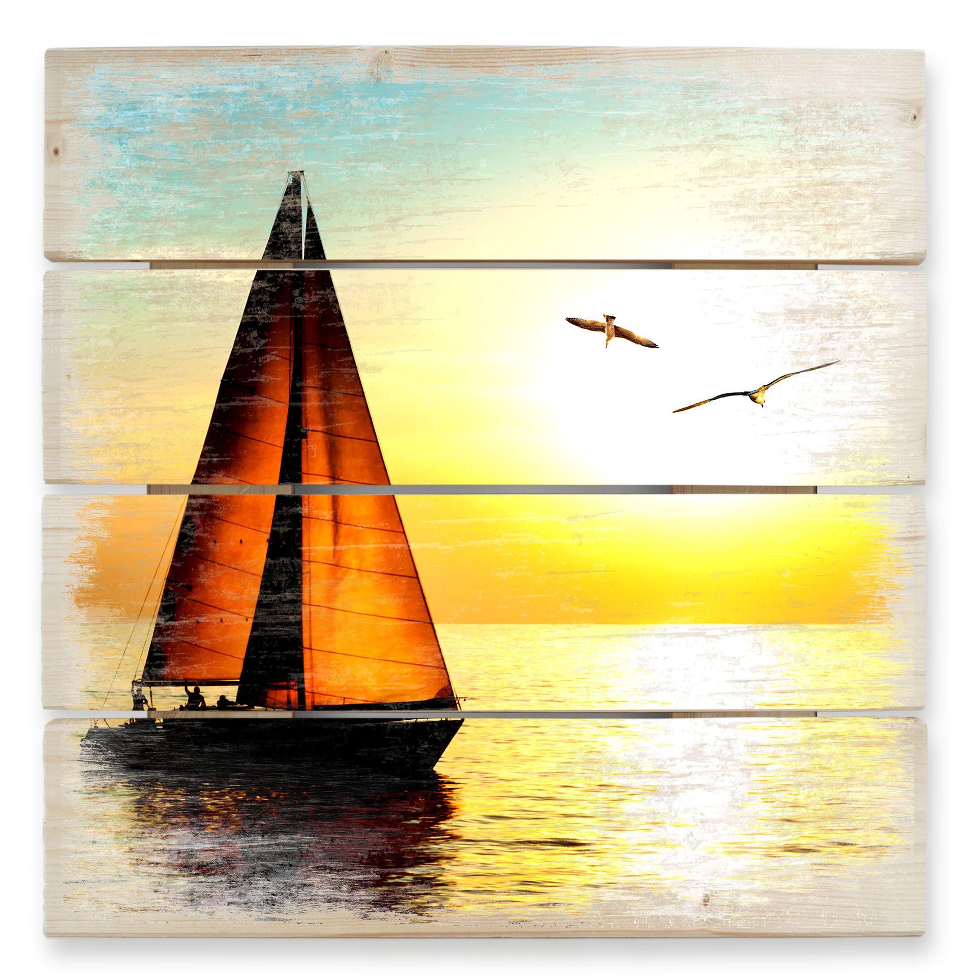 Cuadro de madera velero al atardecer - 40x41,5 cm