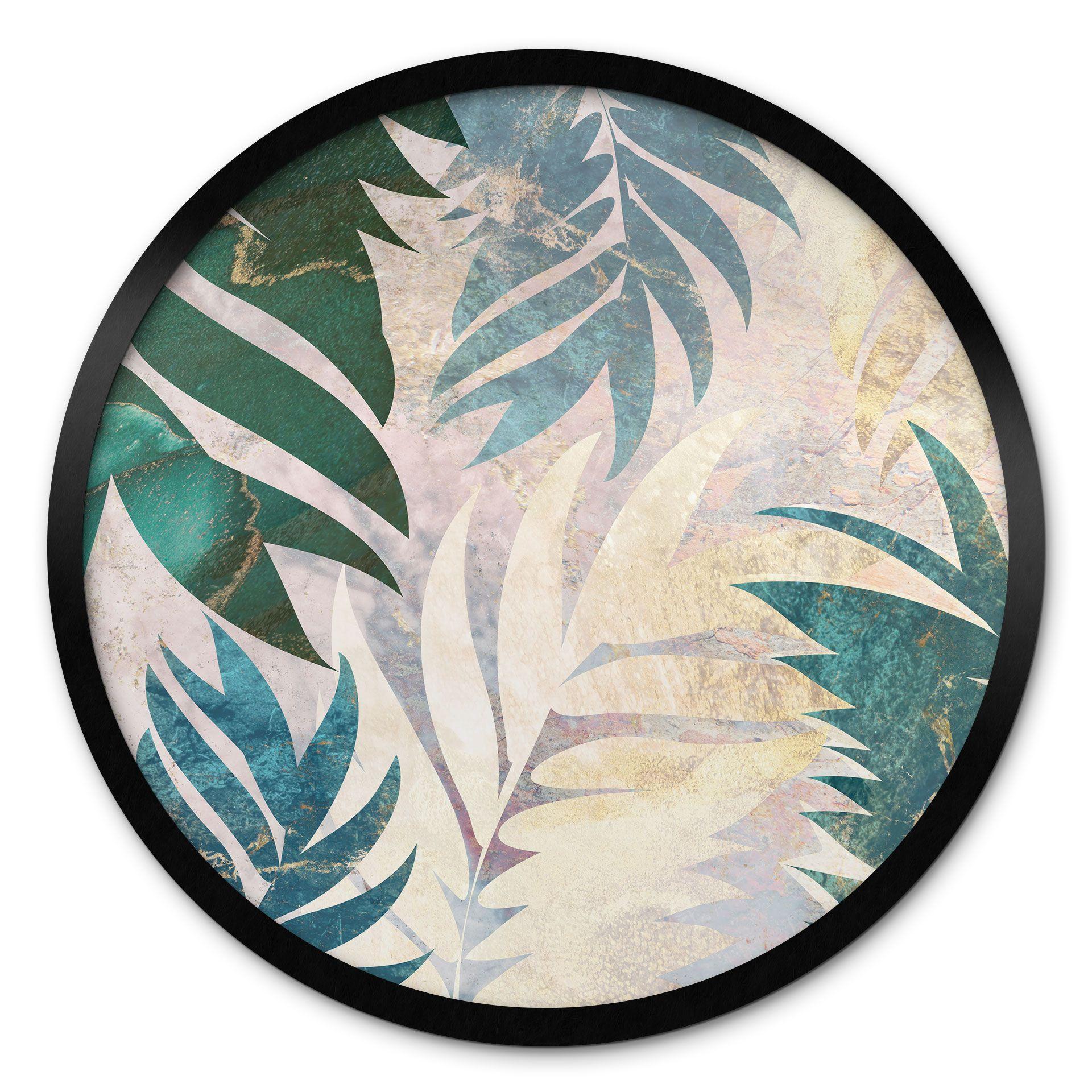Póster Hojas de palmera exóticas en verde dorado - Manovski - Redondo