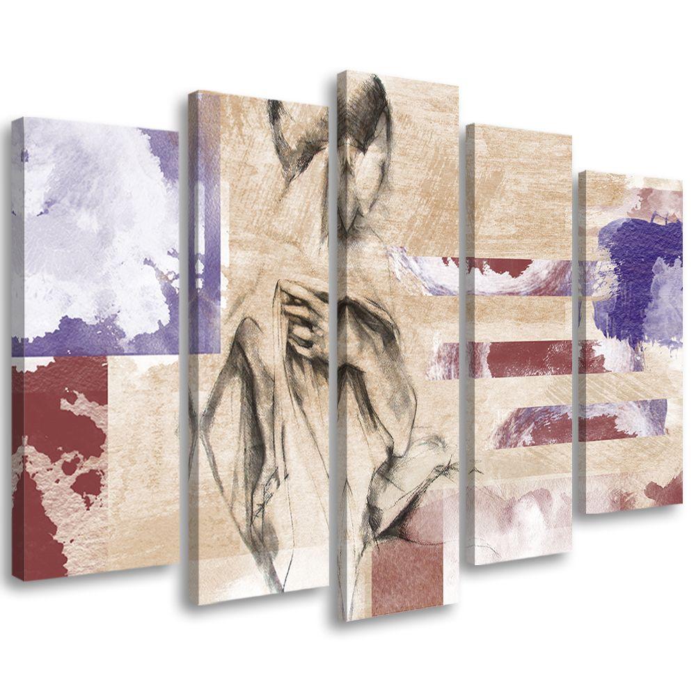 5 stykke lærredstryk Feminin abstraktion beige