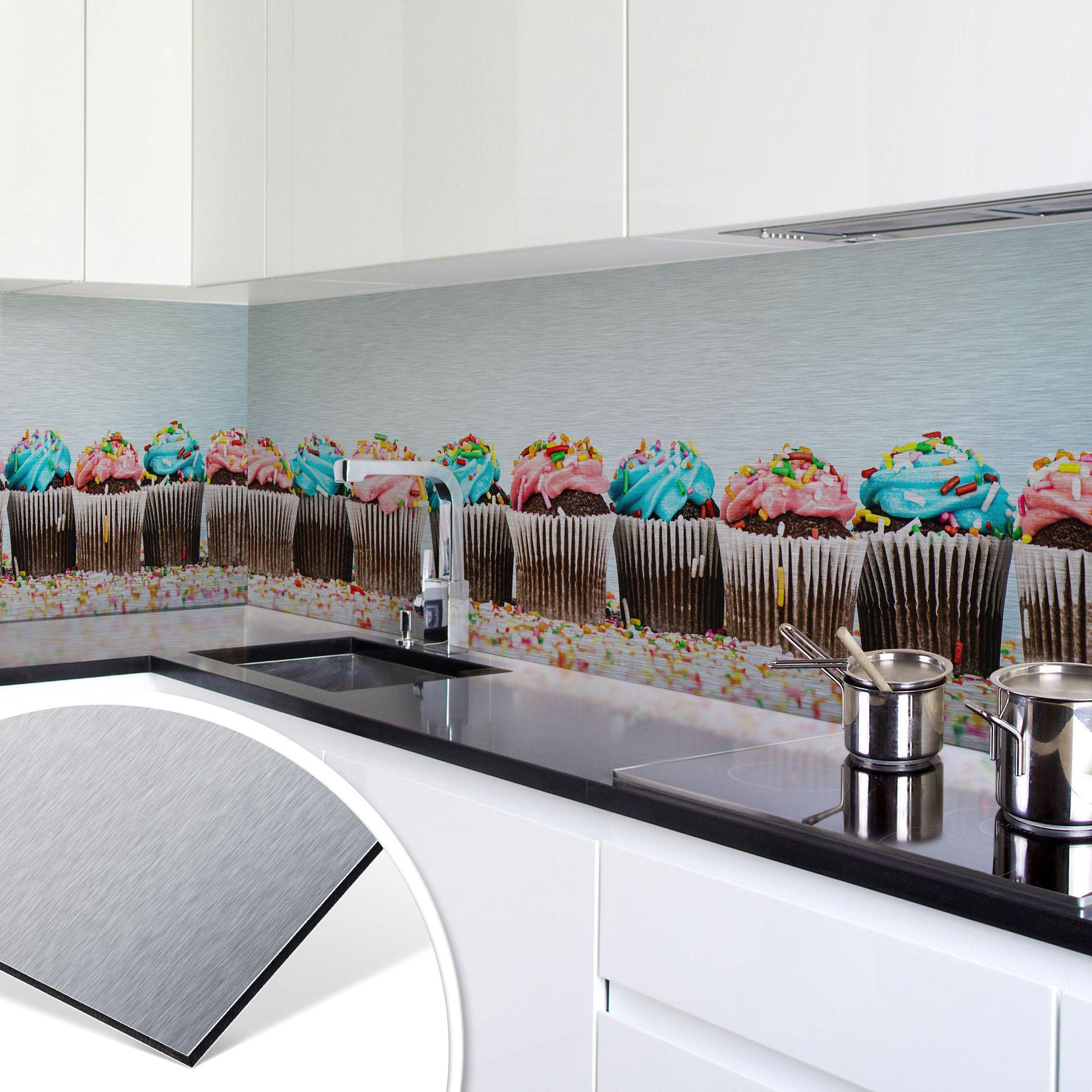 Revêtement pour cuisine - Alu-Dibond - Party Cupcake - Argenté 