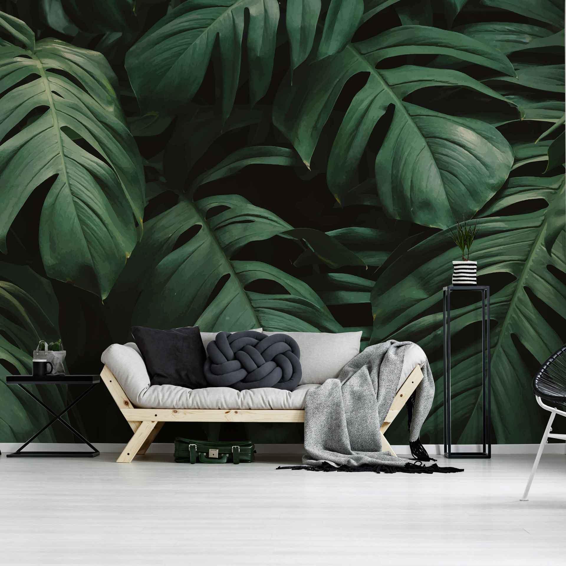 JungleLeaves jungle tapet i sort grøn - non-woven tapet Designwalls 2 - 2,55 x 3,5 m