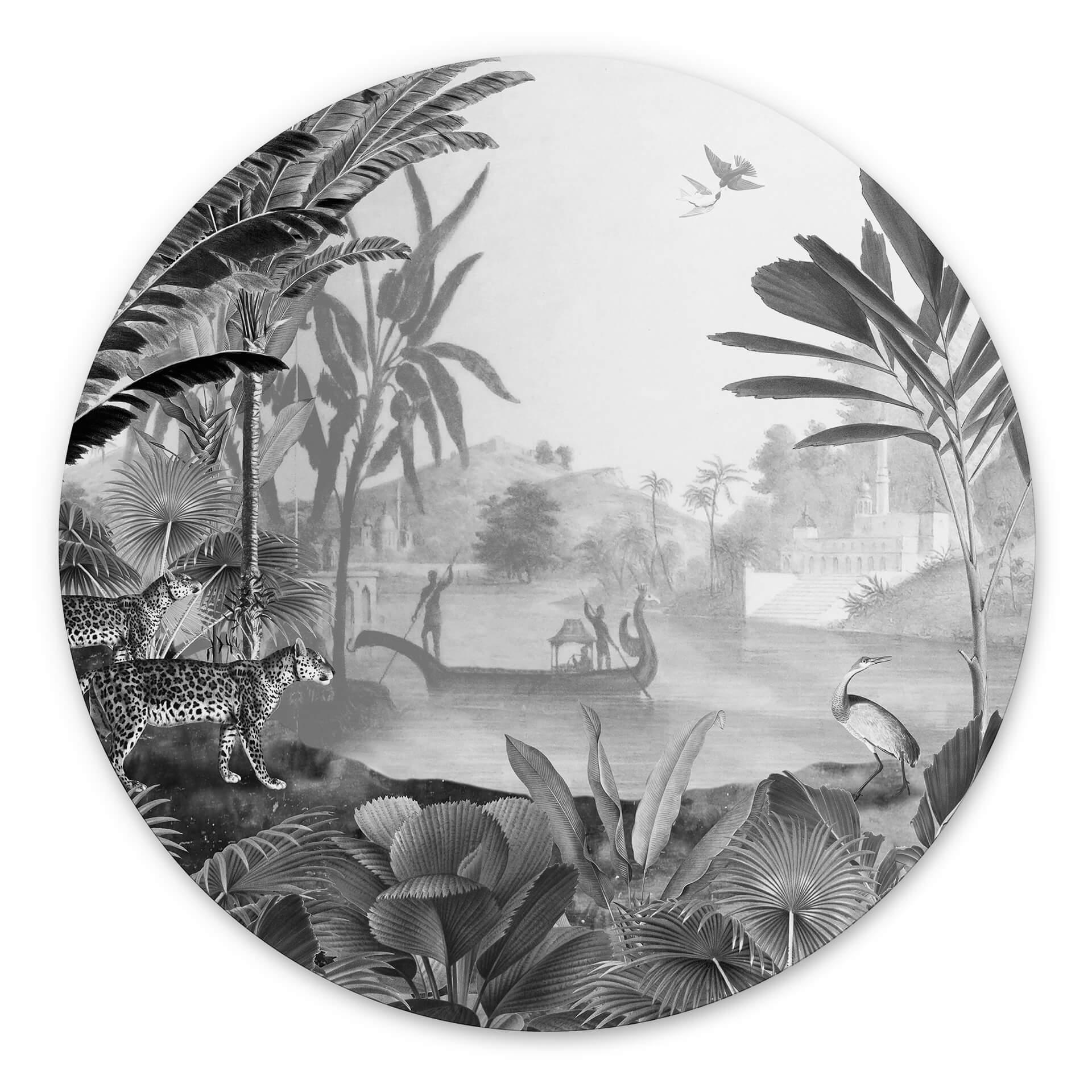 Tableau sur alu-Dibond rond Sir Edward - Paysage avec léopards noir et blanc