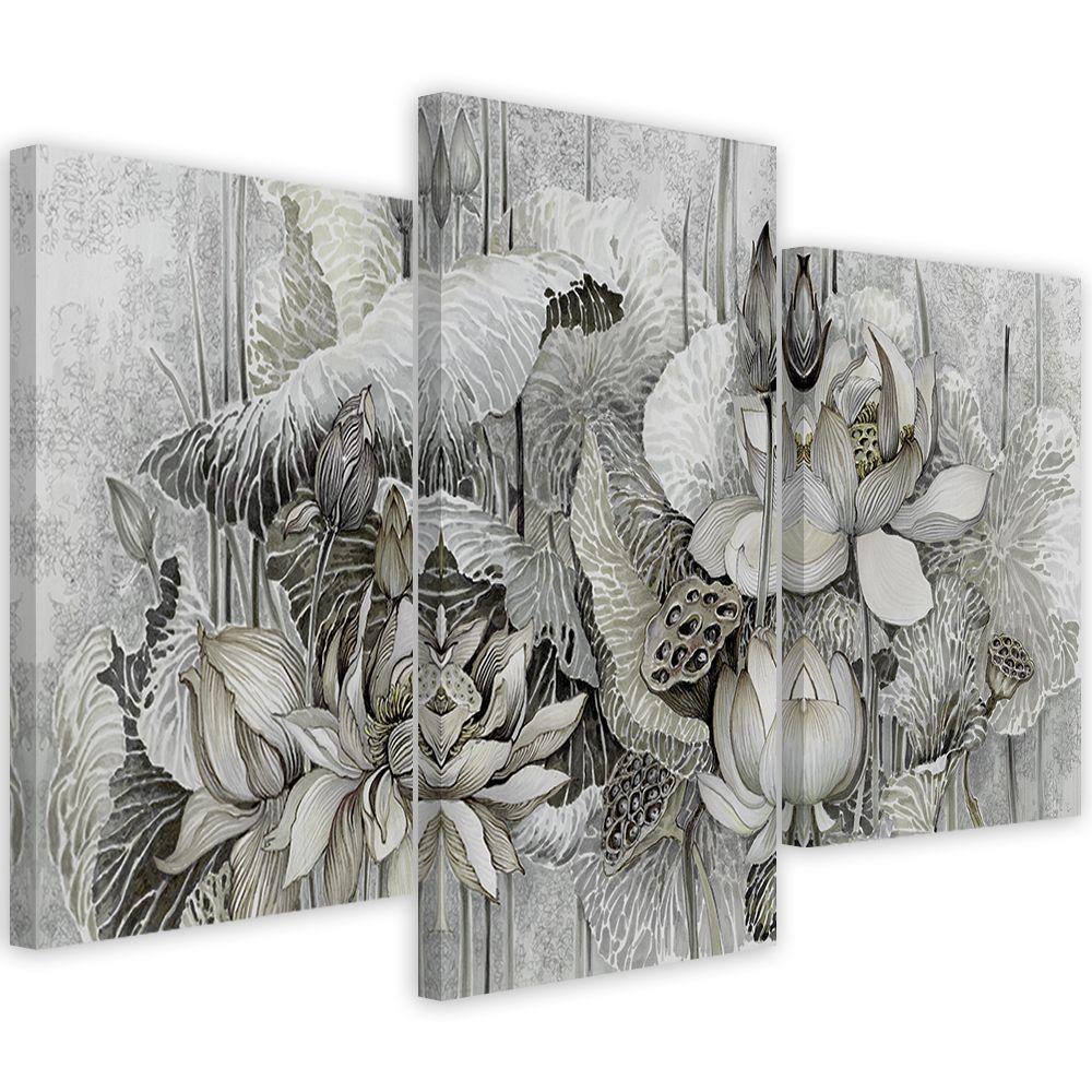3 stykke lærredstryk, Saint Lotus-blomster