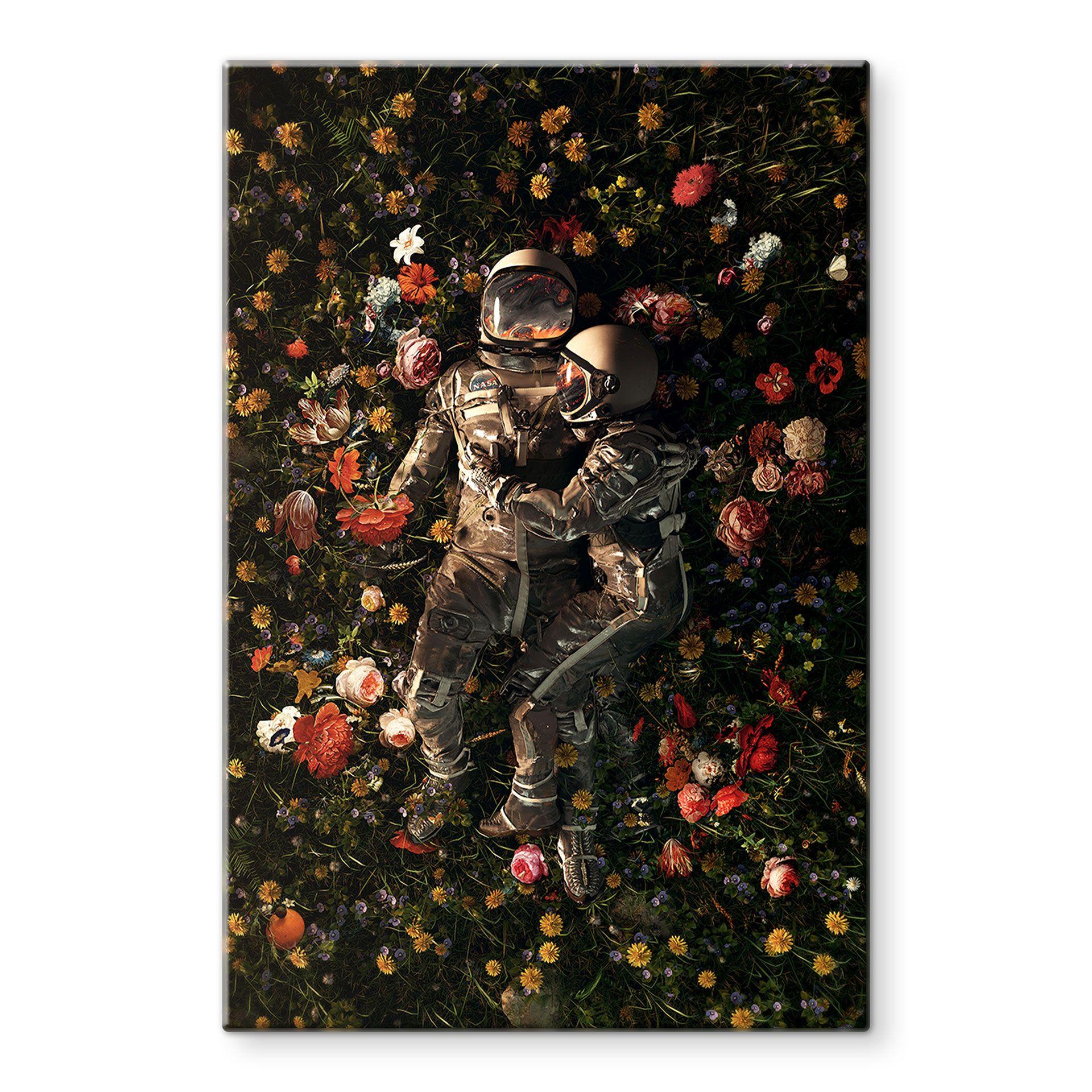 Glasbillede - Astronauter på en blomstereng - Nicebleed