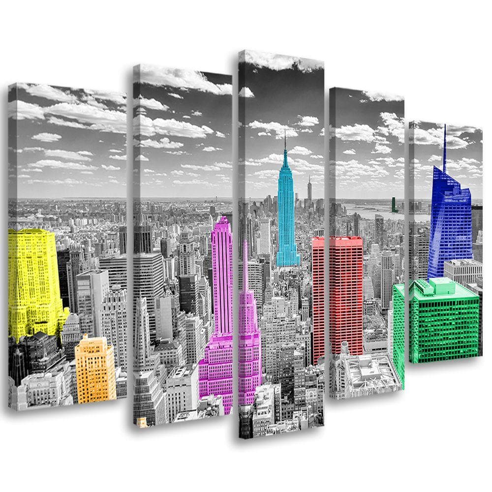 5 stykke lærredstryk Farverigt New York City Panorama