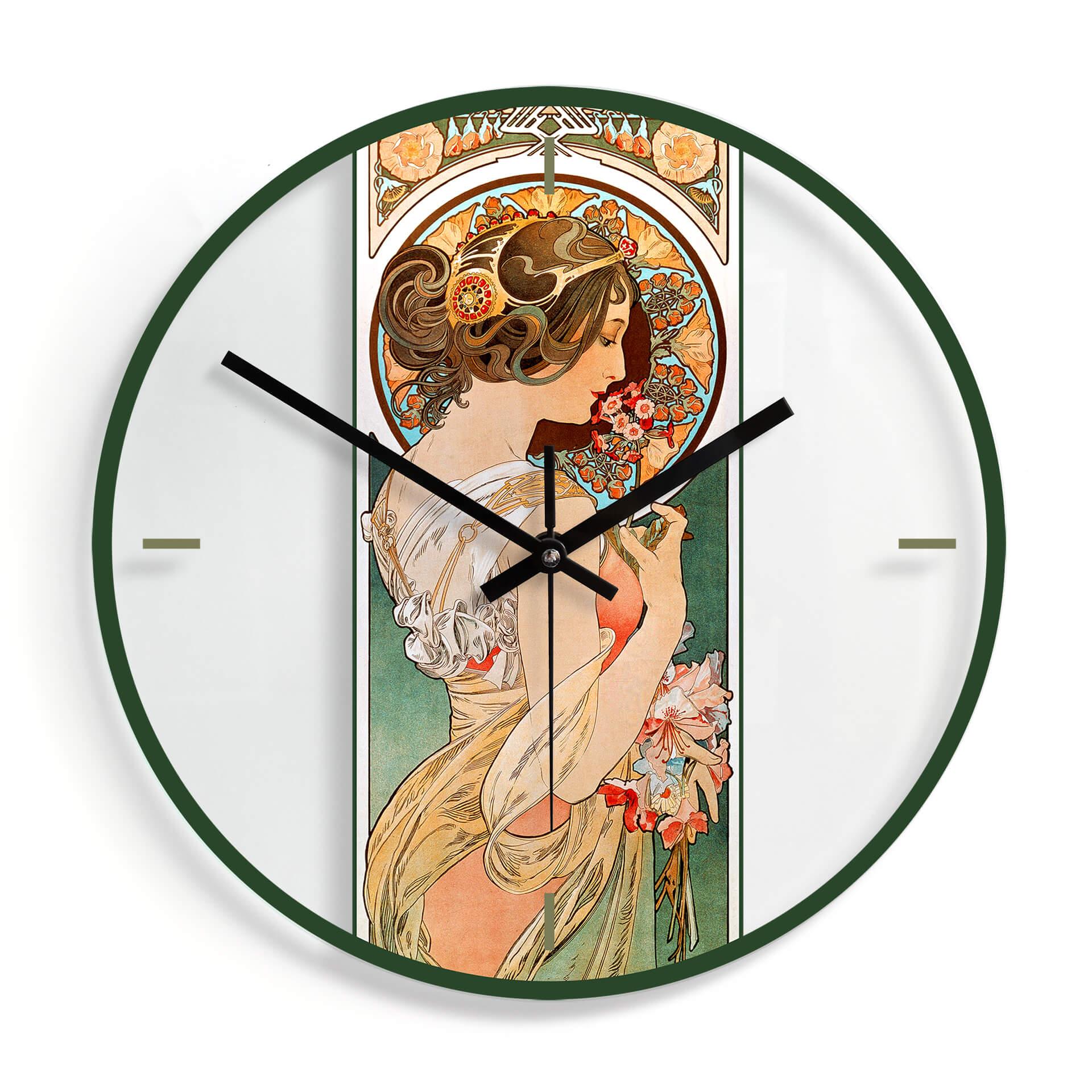 Horloge murale en verre - Mucha - La primevère