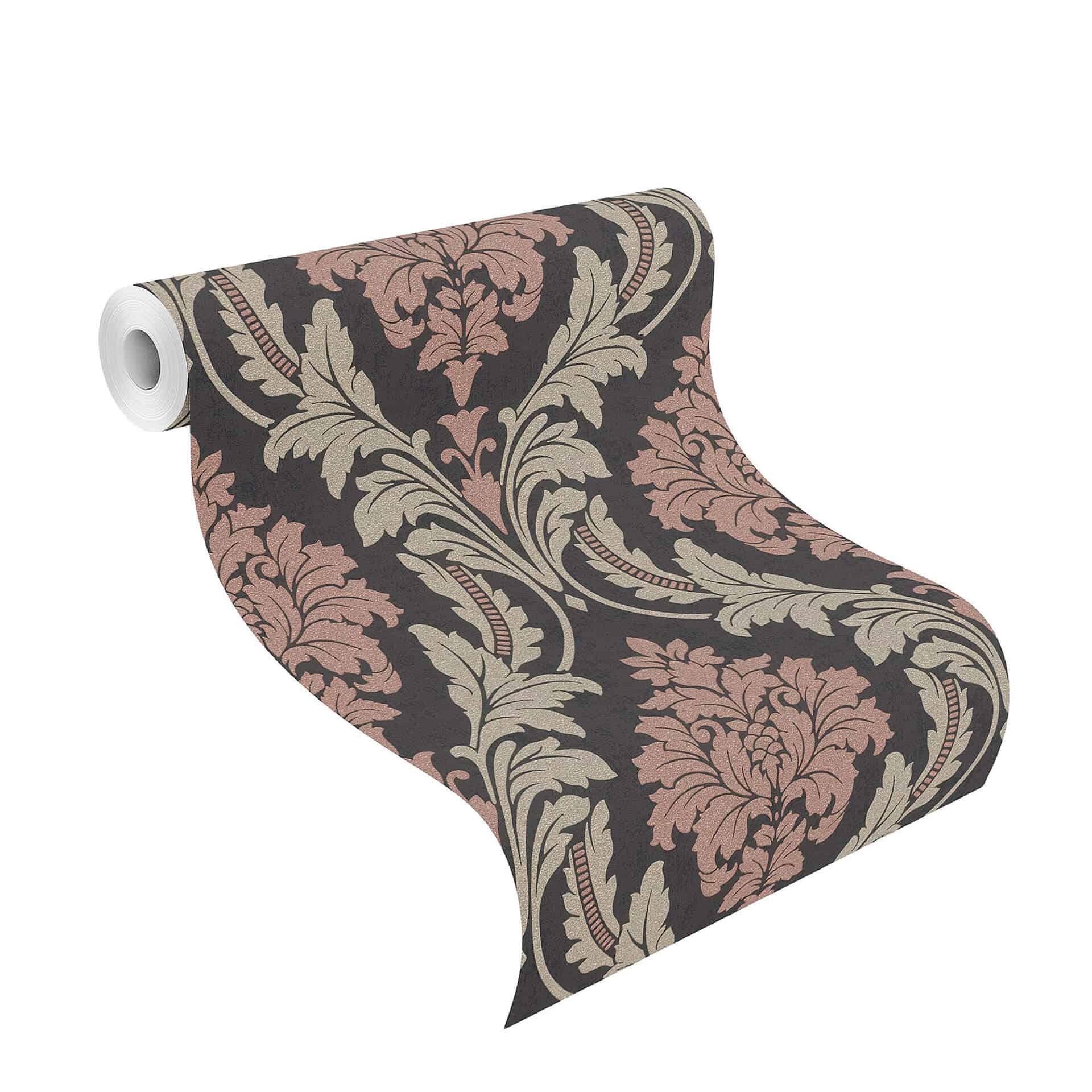 Rasch Vliesbehang Glam antraciet, oudroze, beige