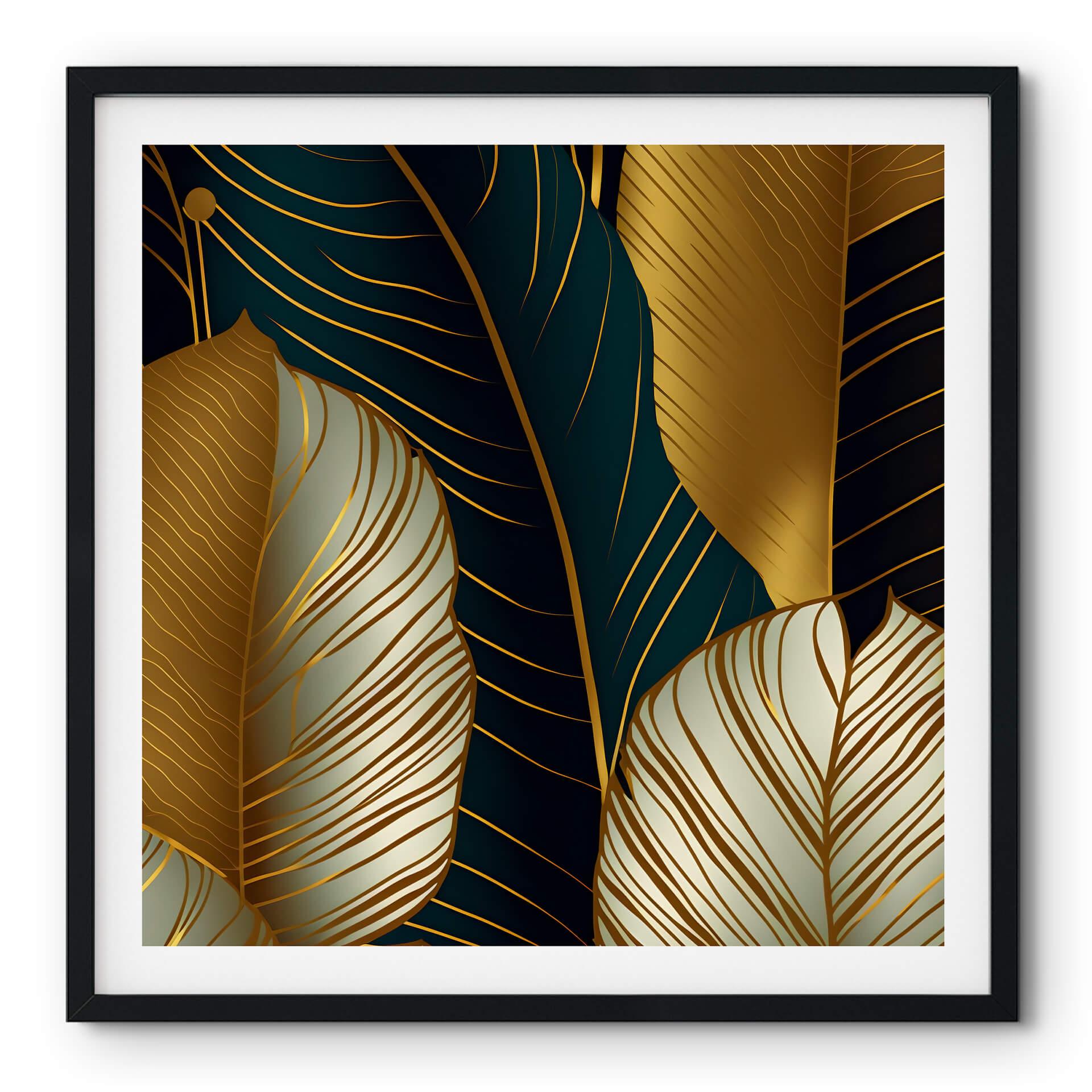 Póster abstracto de hojas de palmera doradas - Cuadrado