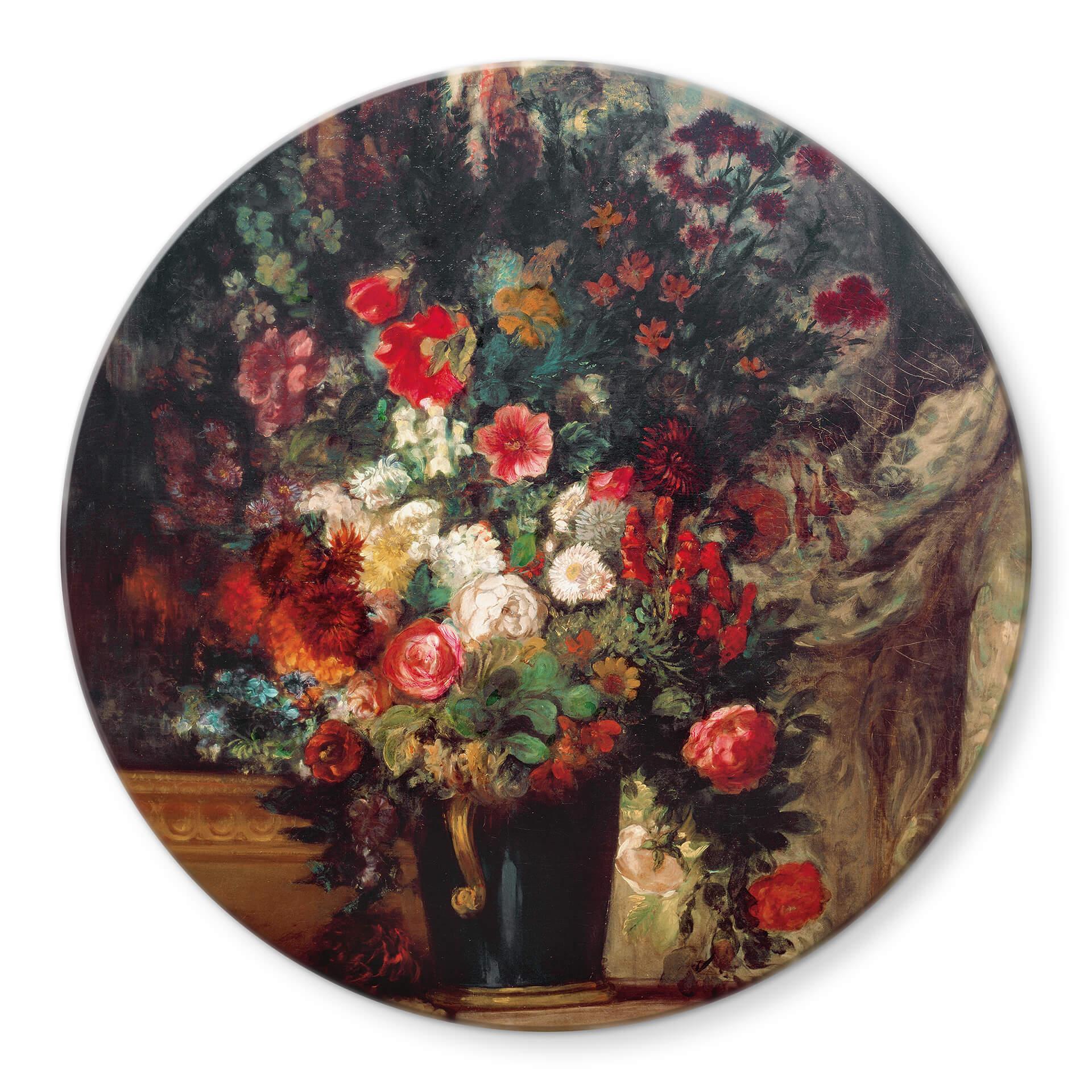 Glasschilderij Delacroix - Vaas met Bloemen