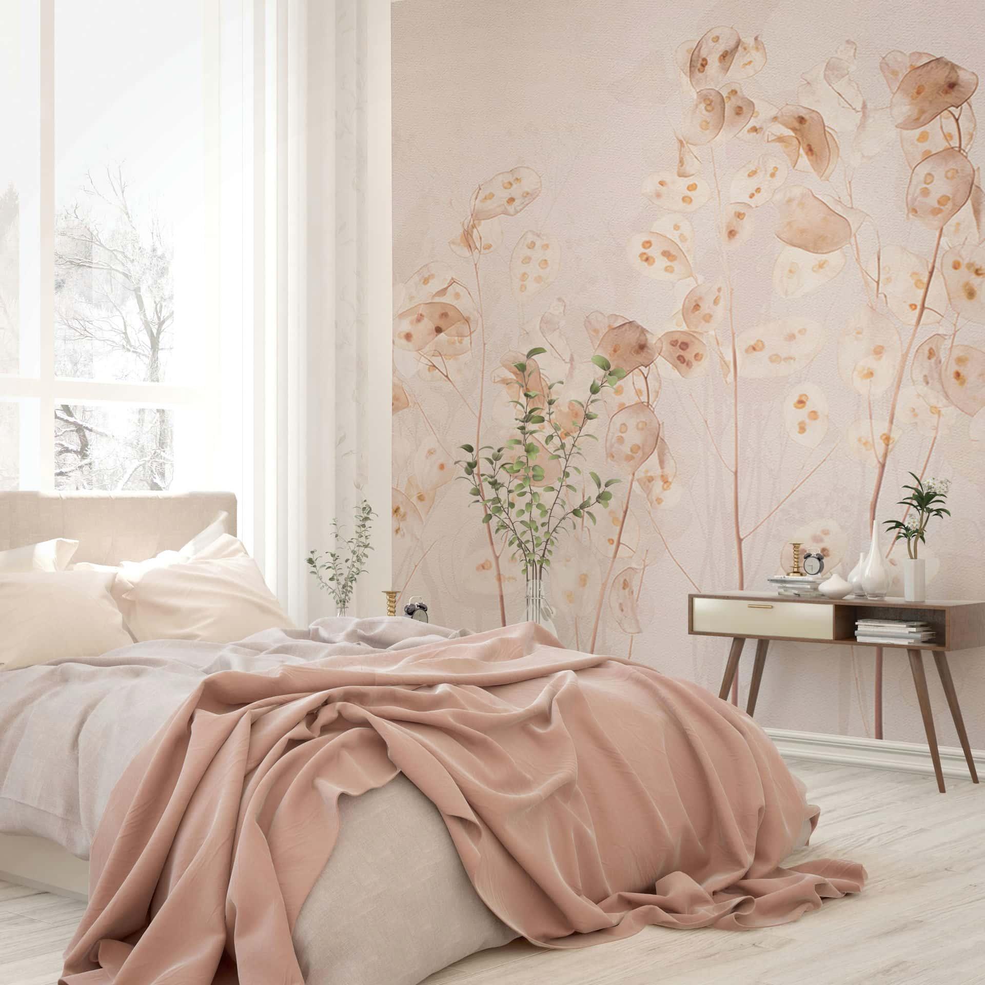 Fototapet blomster, blade blomstret natur, moderne i beige