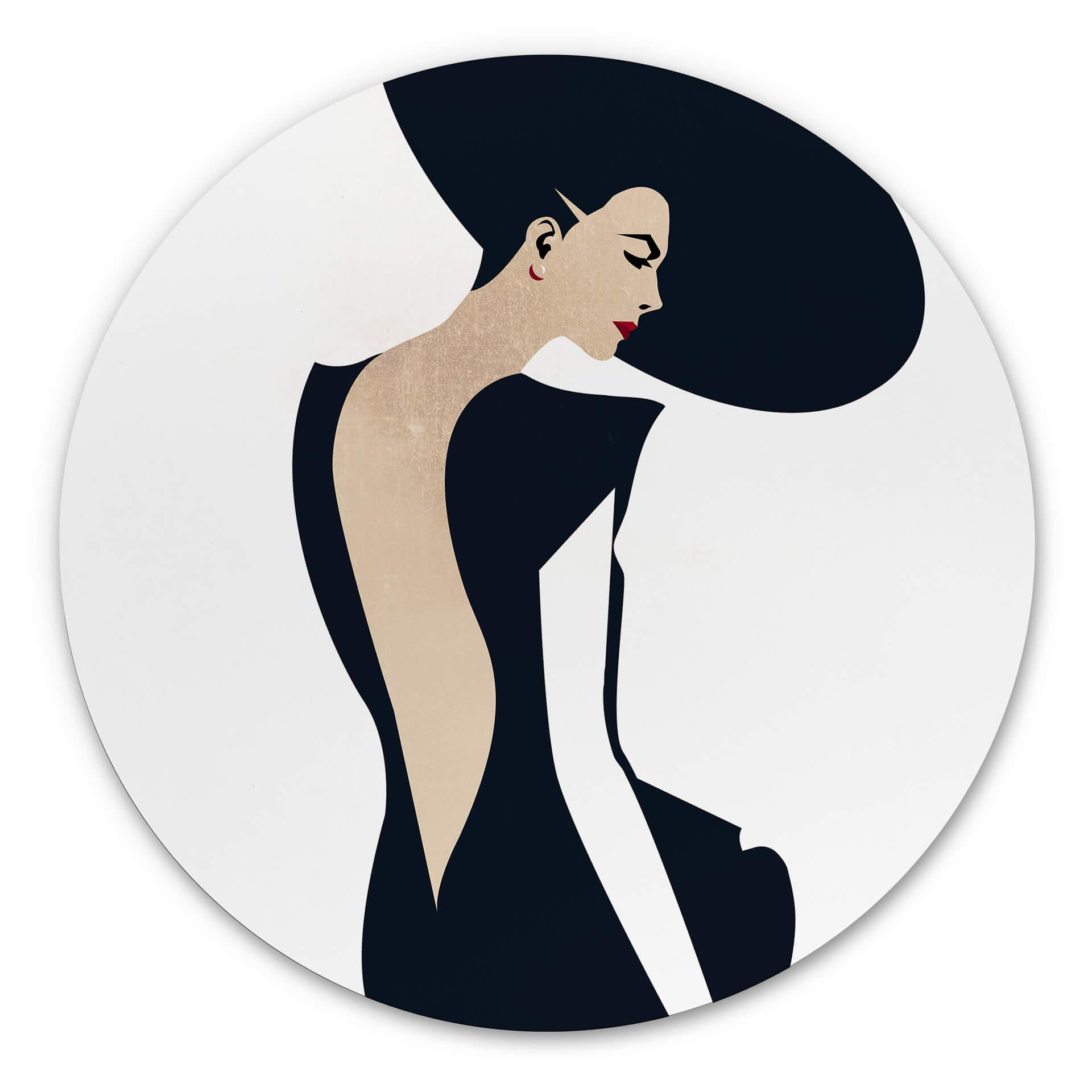 Tableau en alu-Dibond Kubistika - La dame en robe noire - Rond