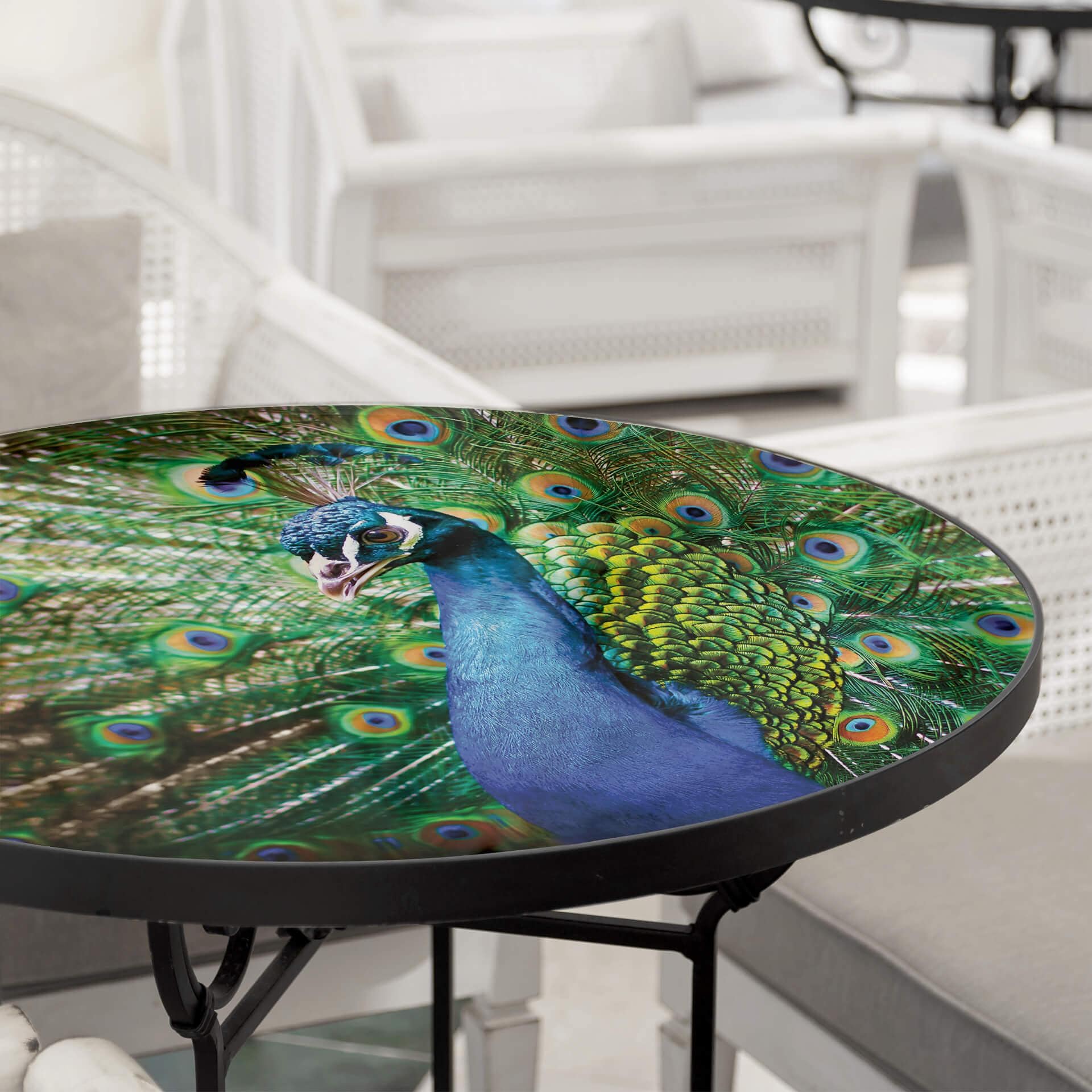 Plateau de table en verre rond - Paon