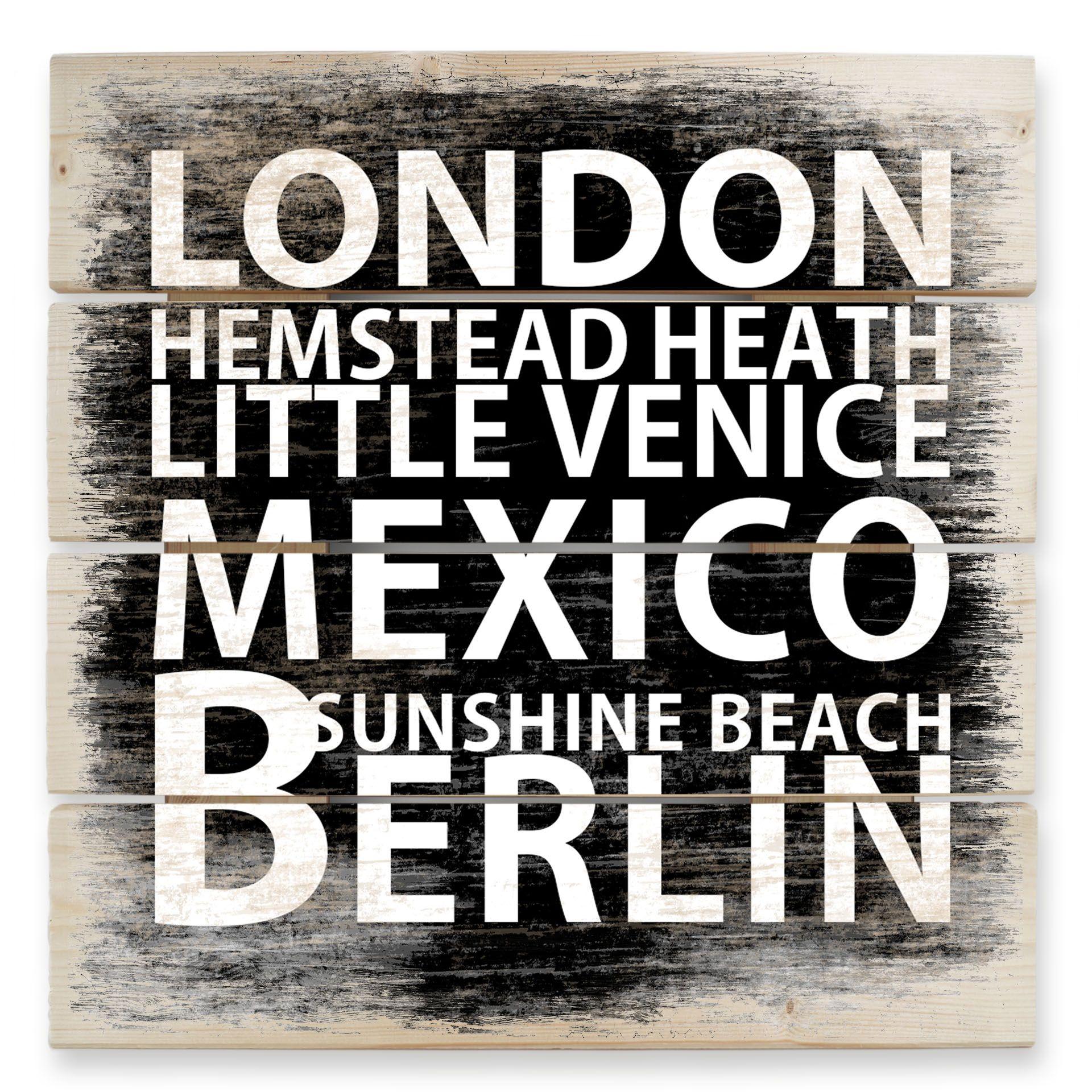Cuadro de madera Londres - México - Berlín - 40x41,5 cm