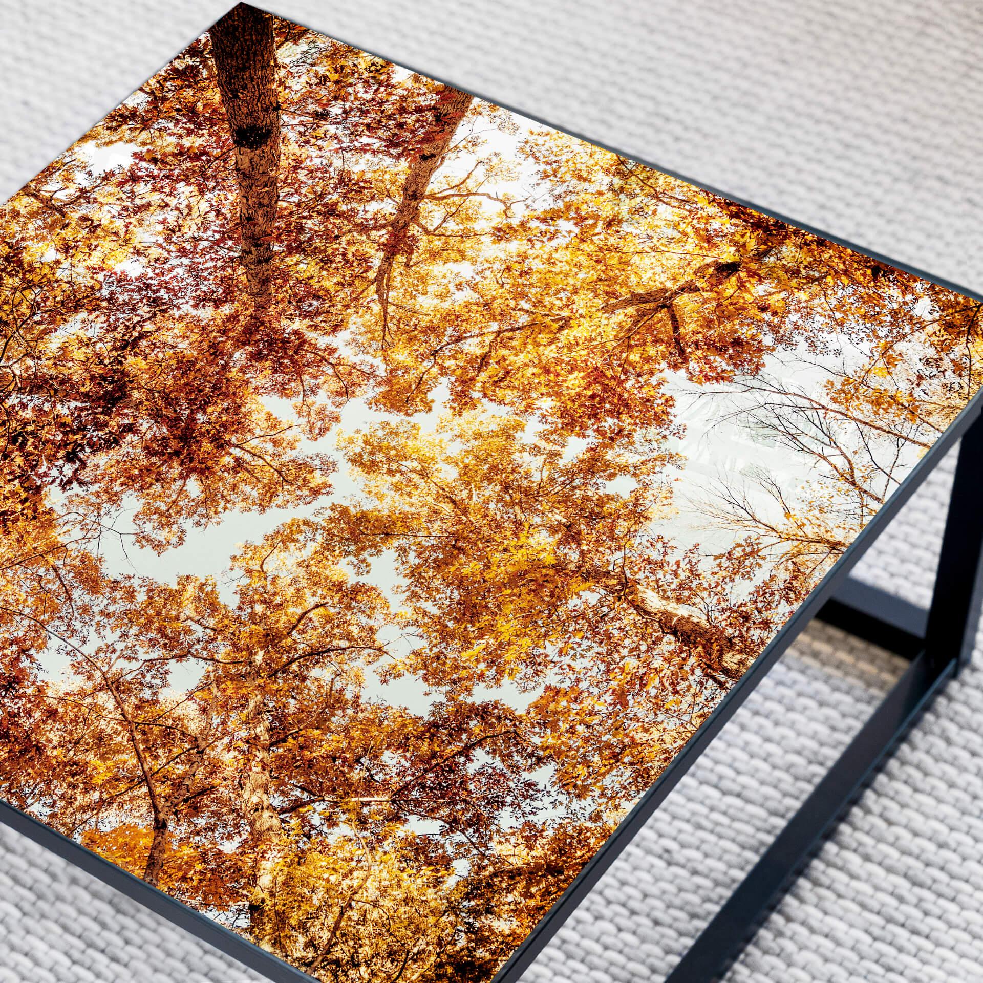 Plateau de table en verre - Feuilles dorées - Carré - 60x60 cm