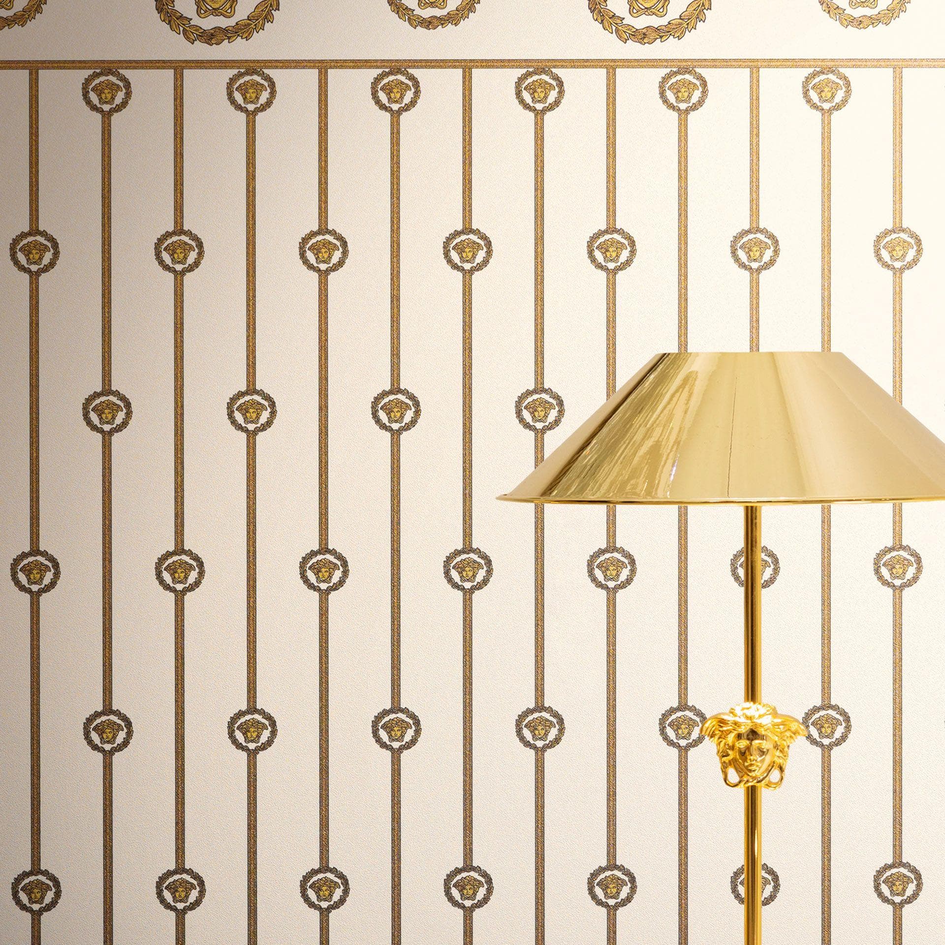 Versace Papier peint intissé I Love Baroque Bordure de socle Medusa Blanc Or luxueux