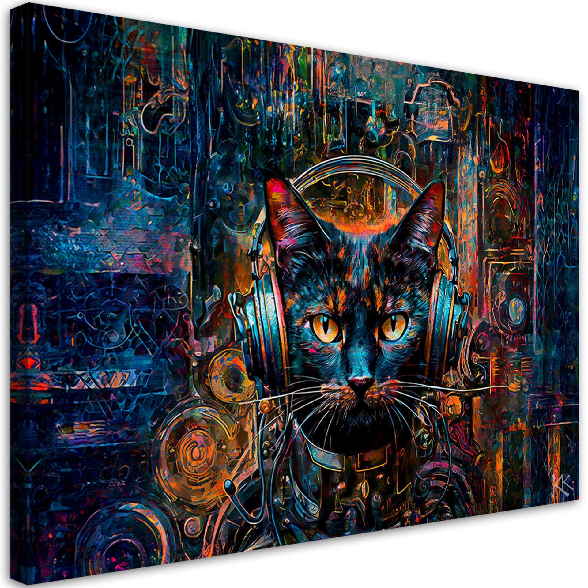 Canvasbillede, DJ-kat i abstrakte farver