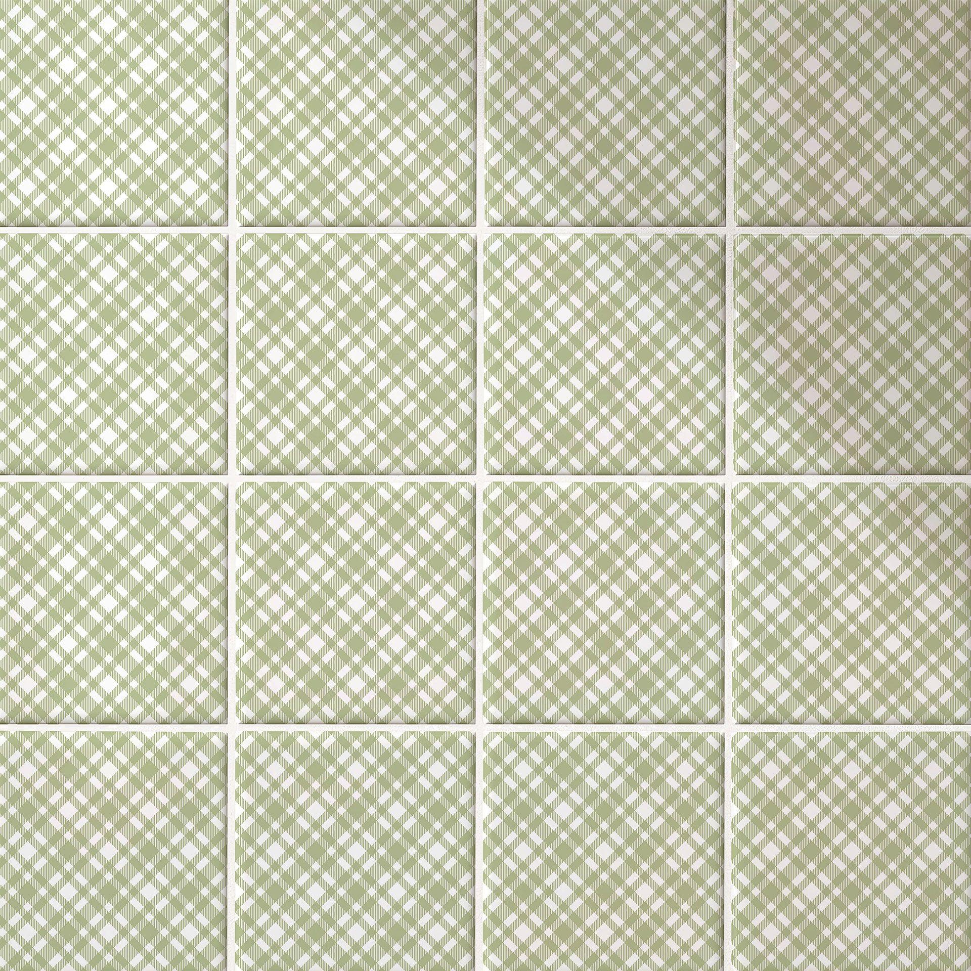 Azulejos Adhesivos a cuadros en blanco pistacho - lote de 12