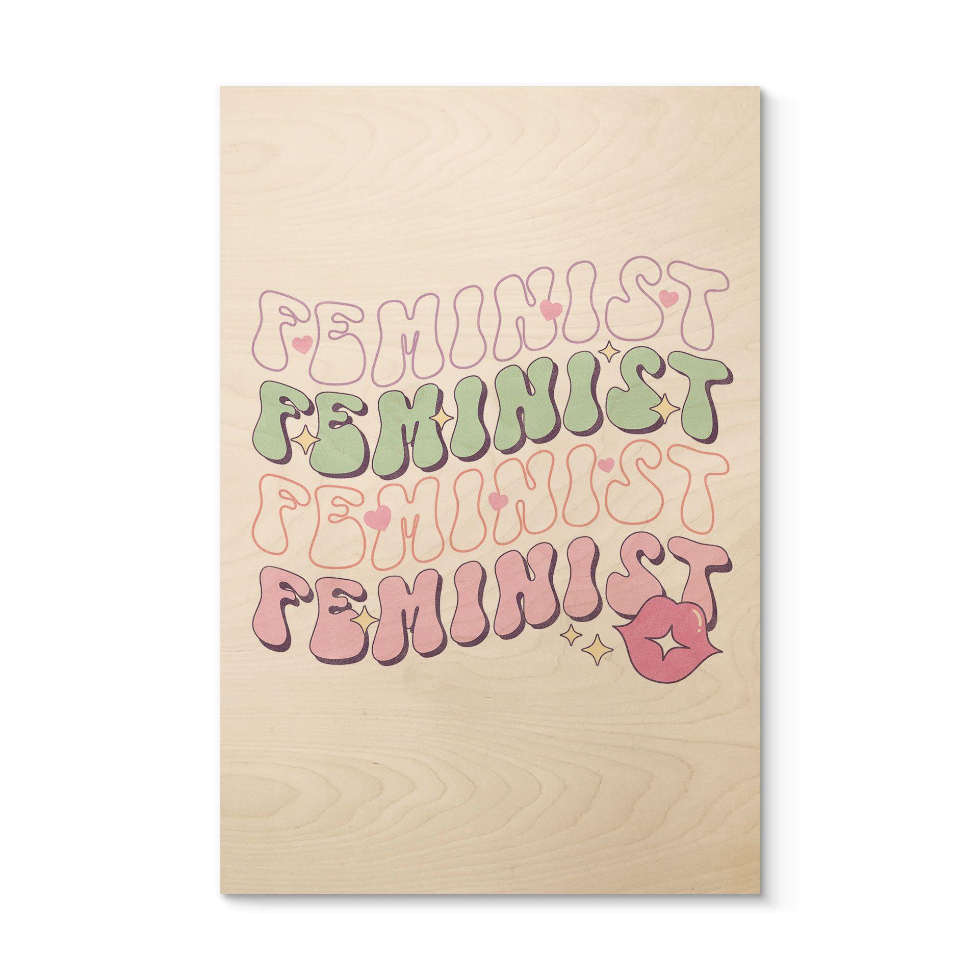 Cuadro de madera Feminista besando boca Pop Art