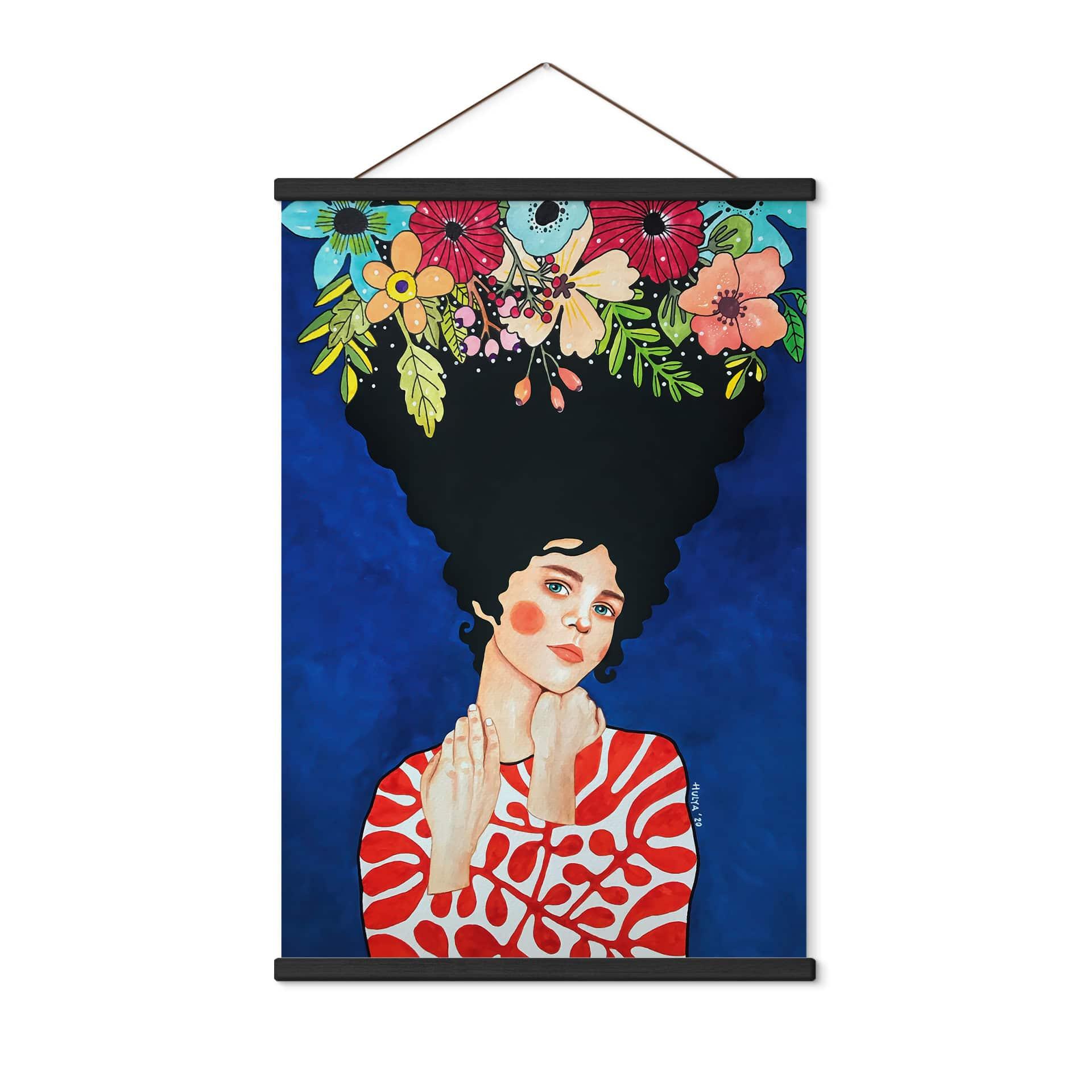 Póster de tela mujer con flores en el pelo - Hülya