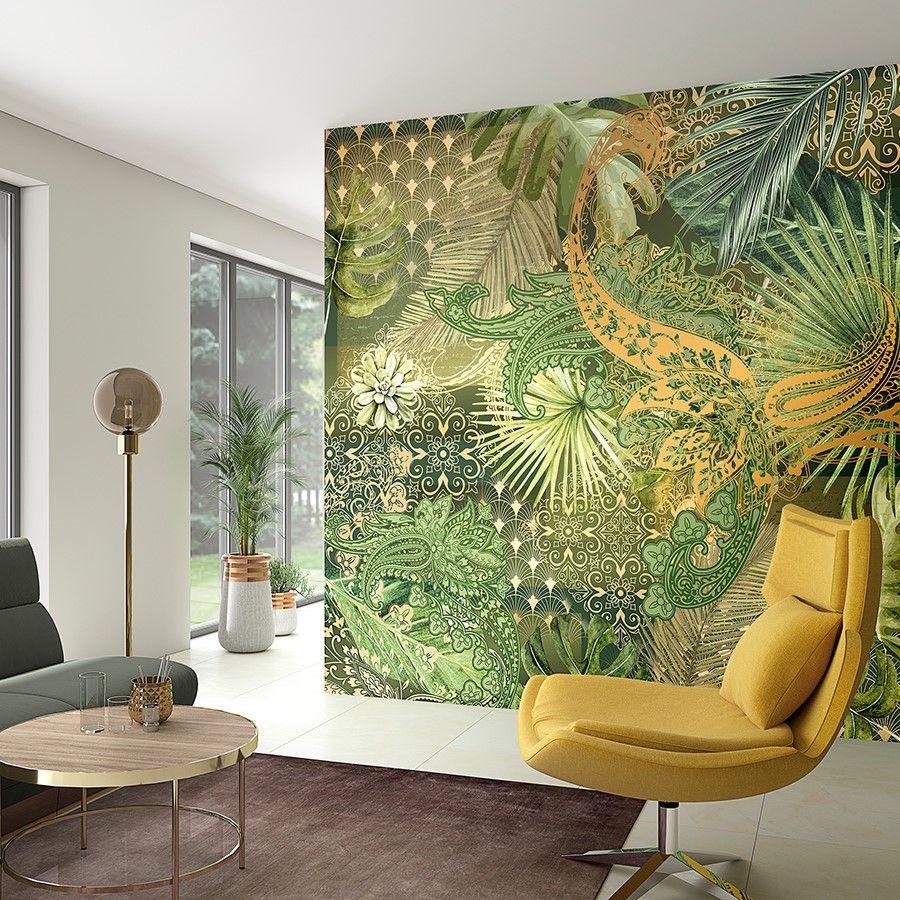 Fototapet med abstrakt blomsterdesign, Orange blomster 2,70 x 2,65 m