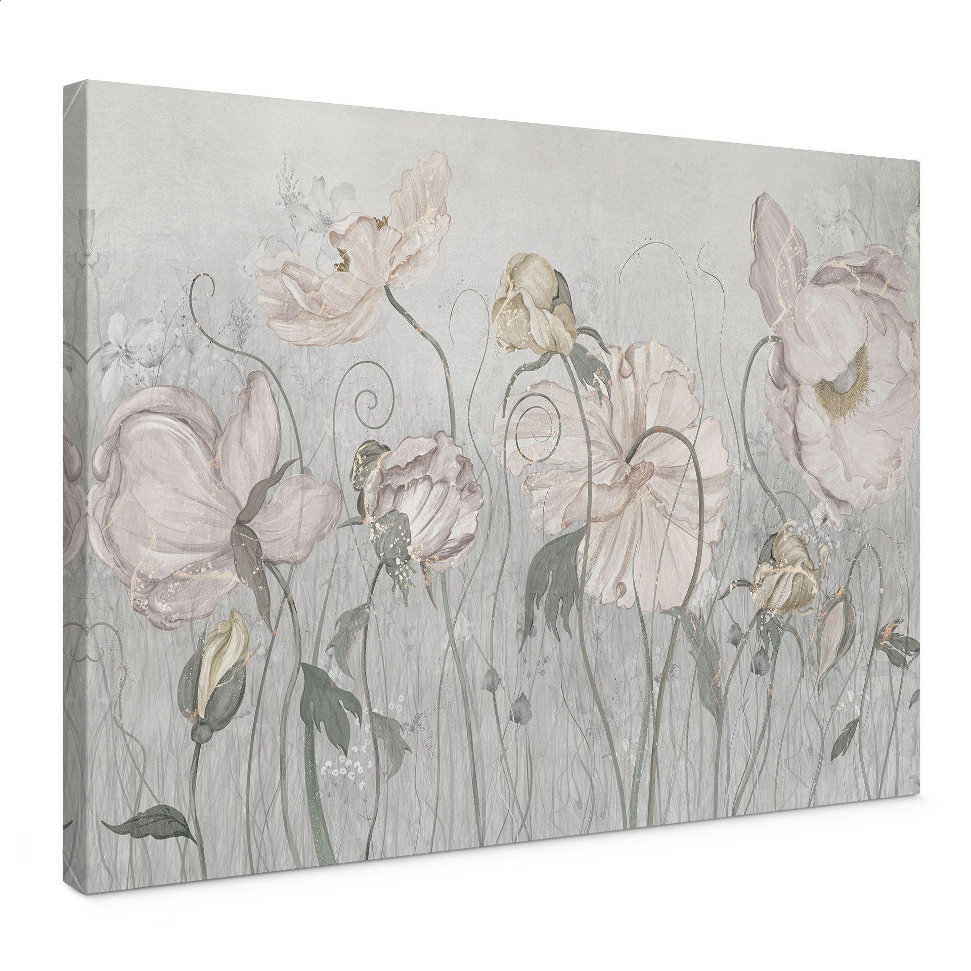 Canvas schilderij vintage stijl bloemen in grijs - Ms Tiff