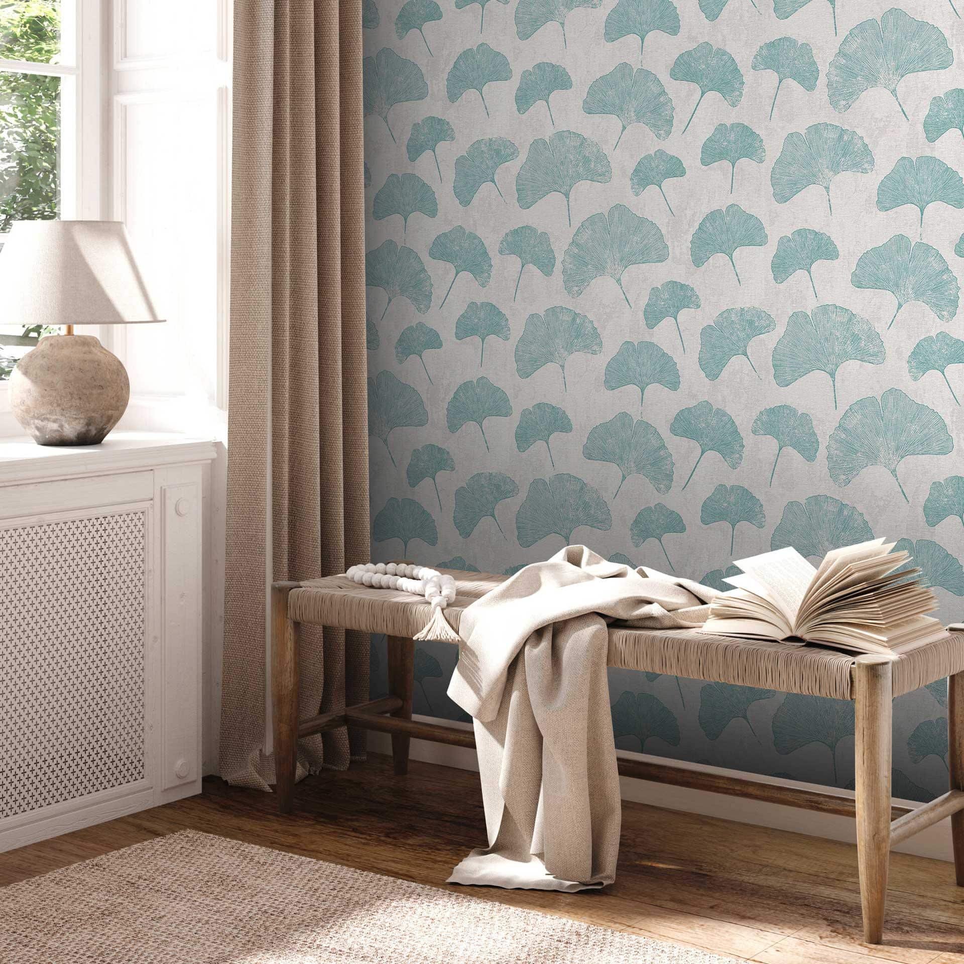 Papel pintado Hoja gris menta - papel pintado no tejido floral - papel pintado salón dormitorio cocina