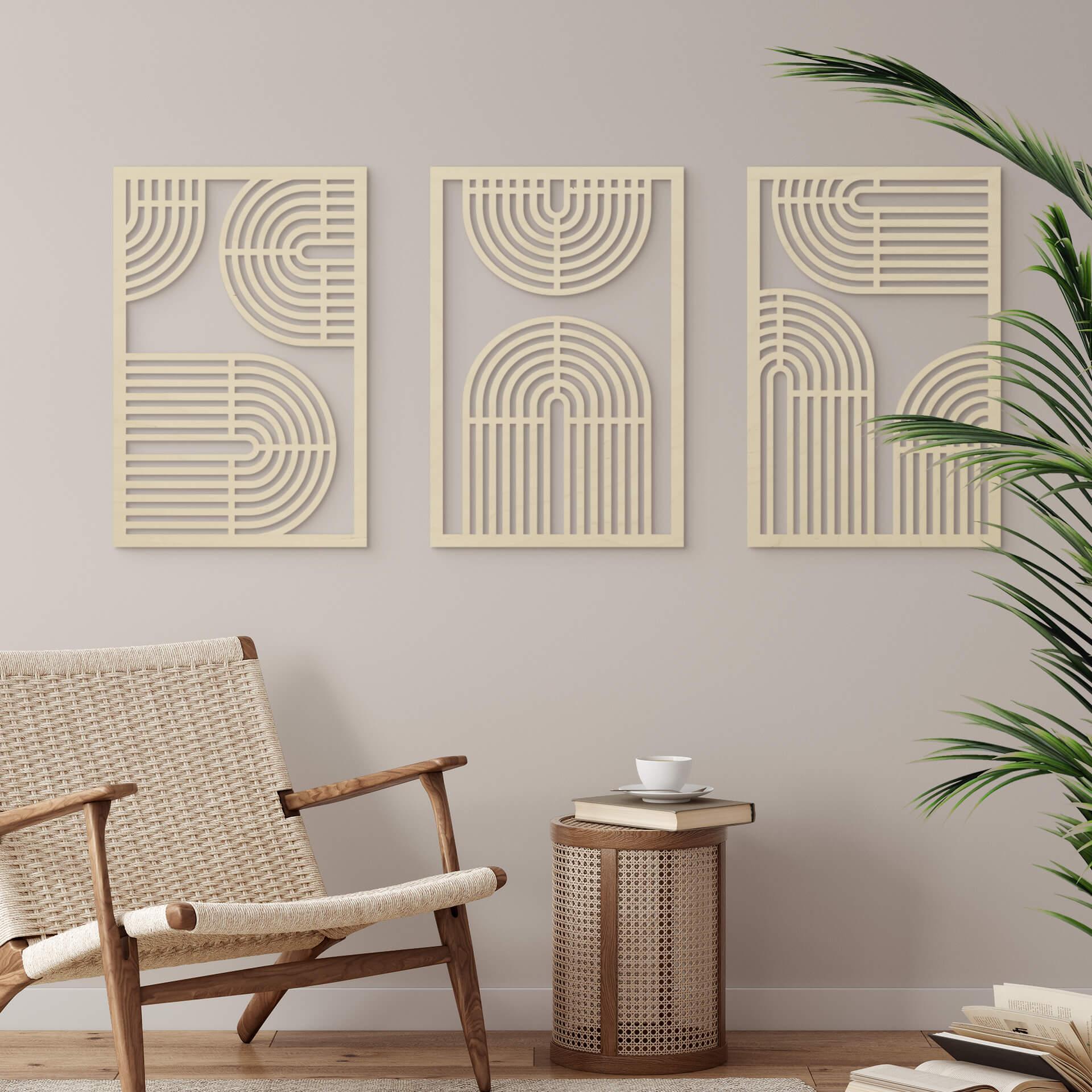 3D paneles de pared de madera arco iris - geométrica (3 piezas) - álamo