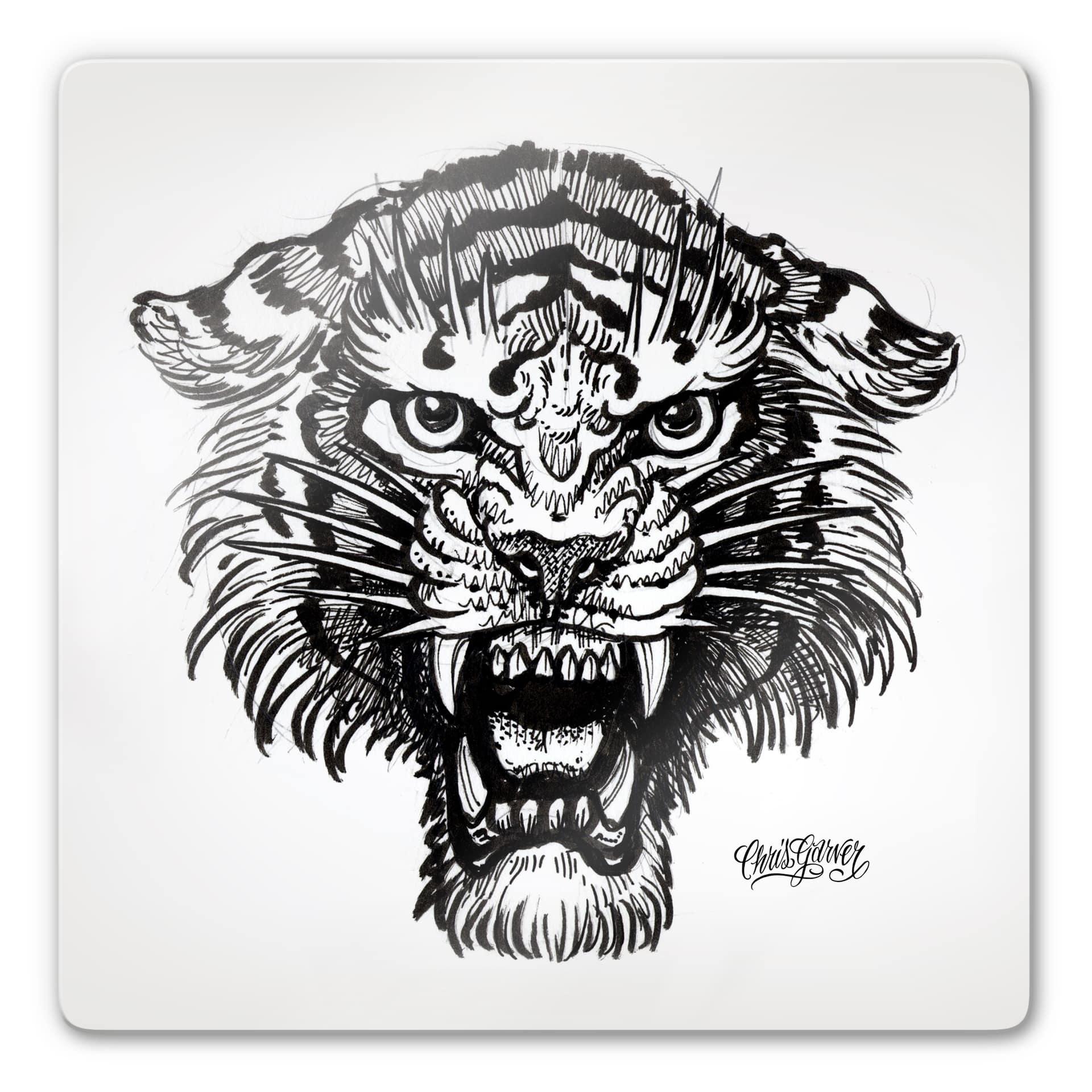 Tableau en verre - Miami Ink - Tigre en noir et blanc
