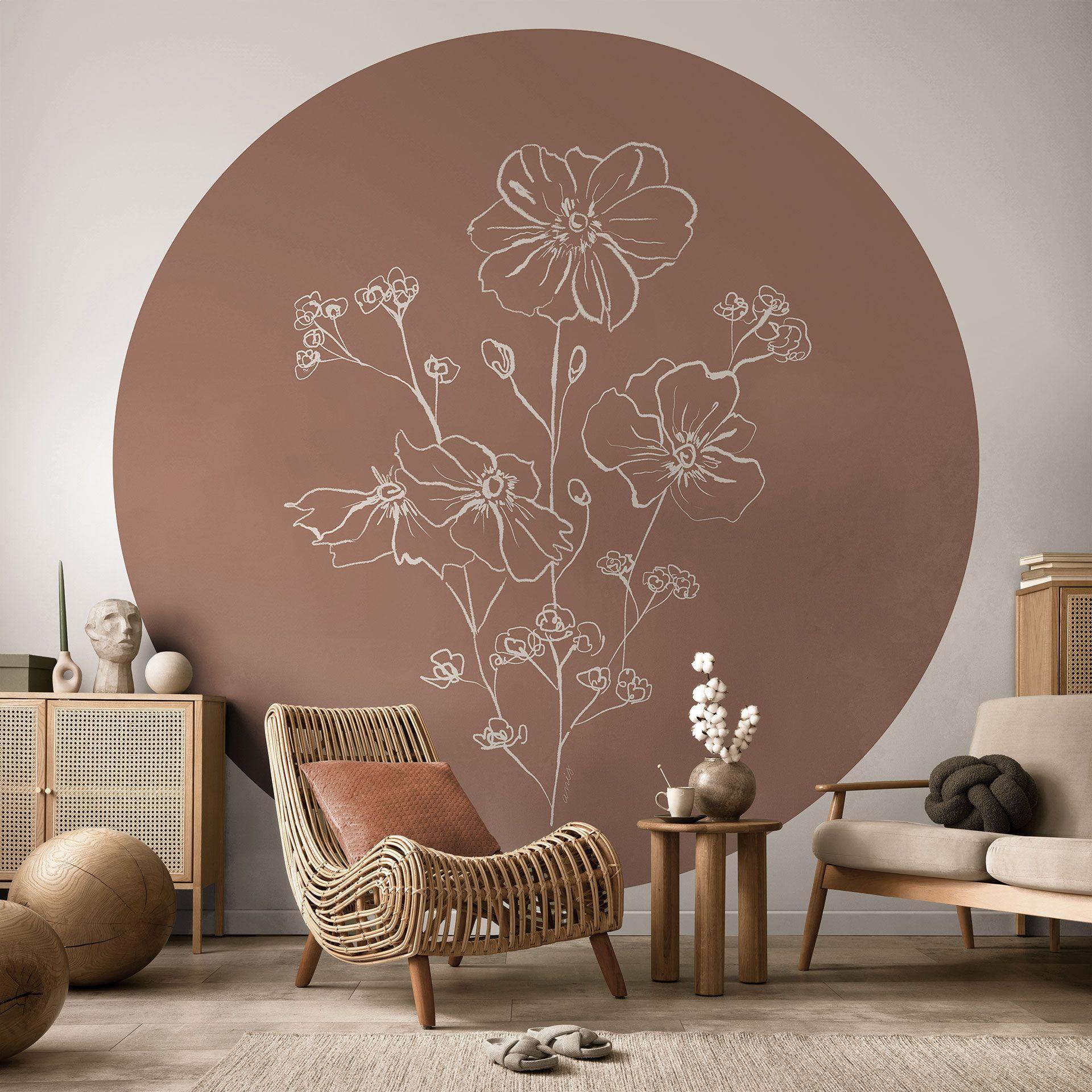 Wild Rose Bouquet Mocha Mousse | Blomster Fototapet - Anis illustration - Rund - vliesetapet/selvklæ